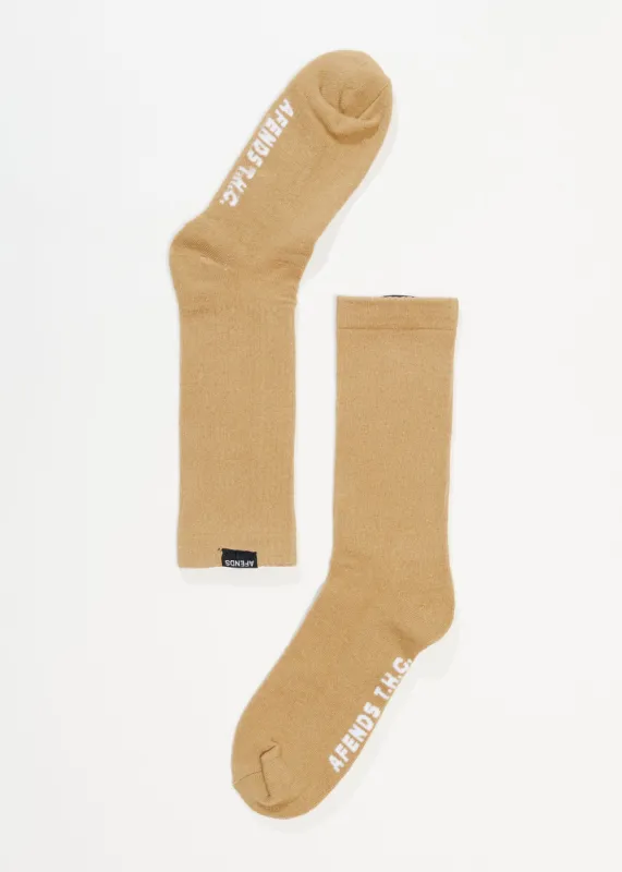 AFENDS Unisex Everyday - Ribbed Crew Socks - Tan sold by Afends