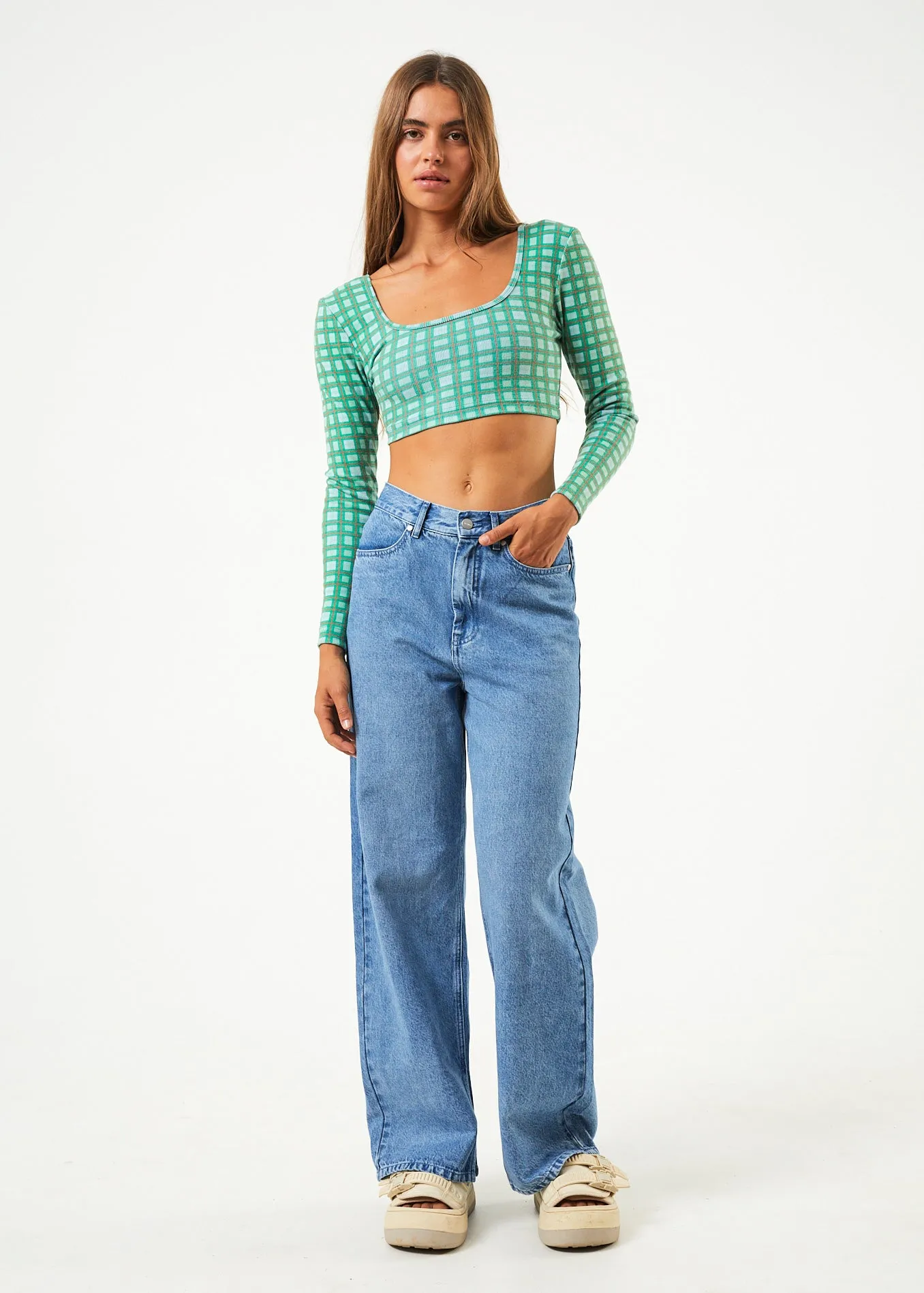 AFENDS Womens Tully - Rib Check Long Sleeve Top - Forest Check sold by Afends product image thumbnail 3