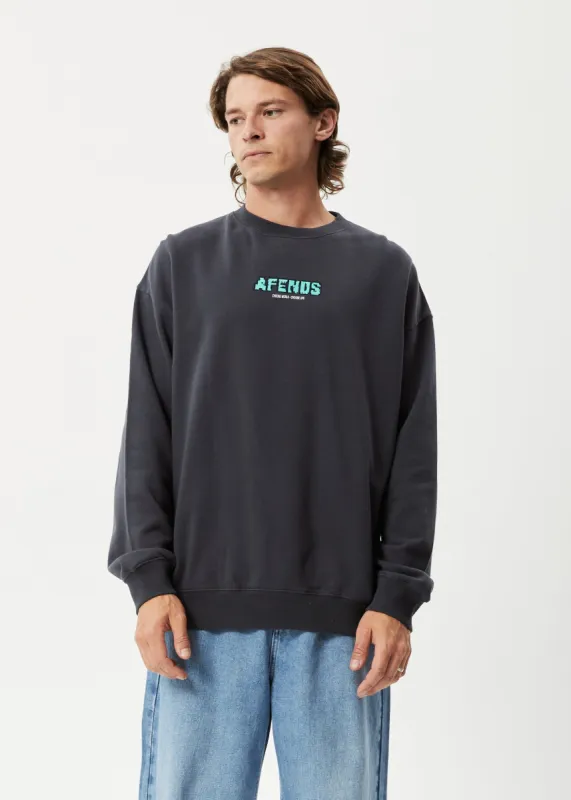 AFENDS Mens World - Crew Neck Jumper - Charcoal sold by Afends