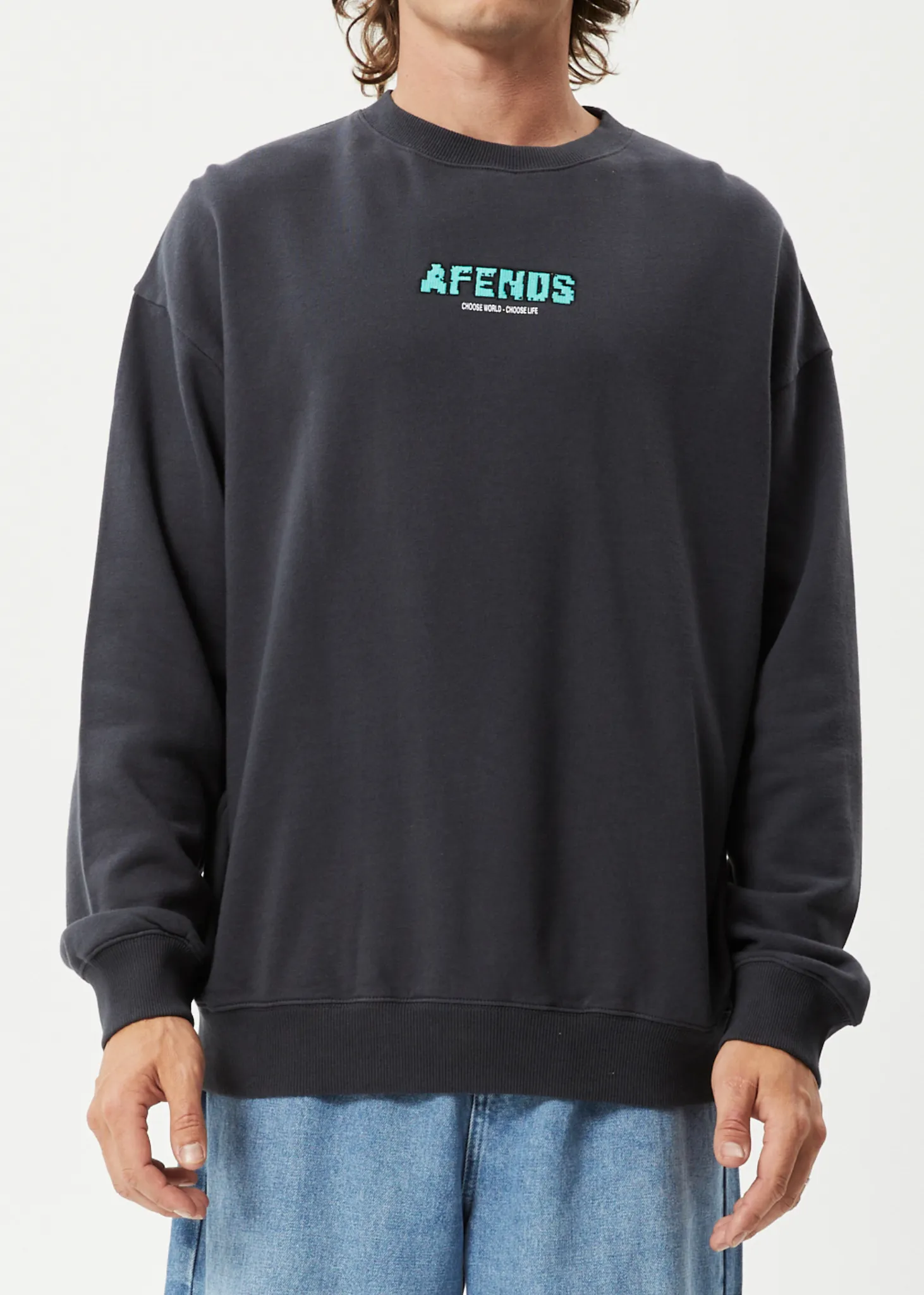 AFENDS Mens World - Crew Neck Jumper - Charcoal sold by Afends product image thumbnail 2