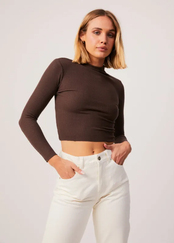 AFENDS Womens Iconic - Rib Long Sleeve Top - Coffee sold by Afends