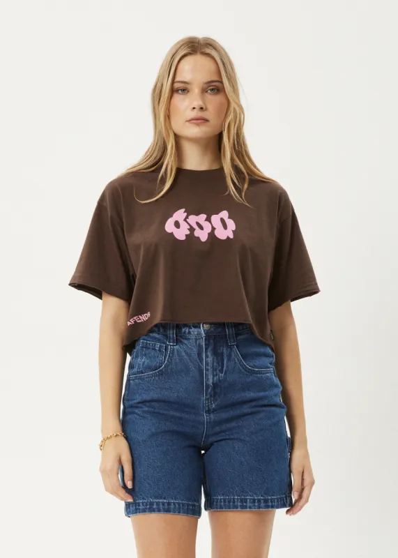 AFENDS Womens Alohaz - Slay Cropped Tee - Coffee sold by Afends