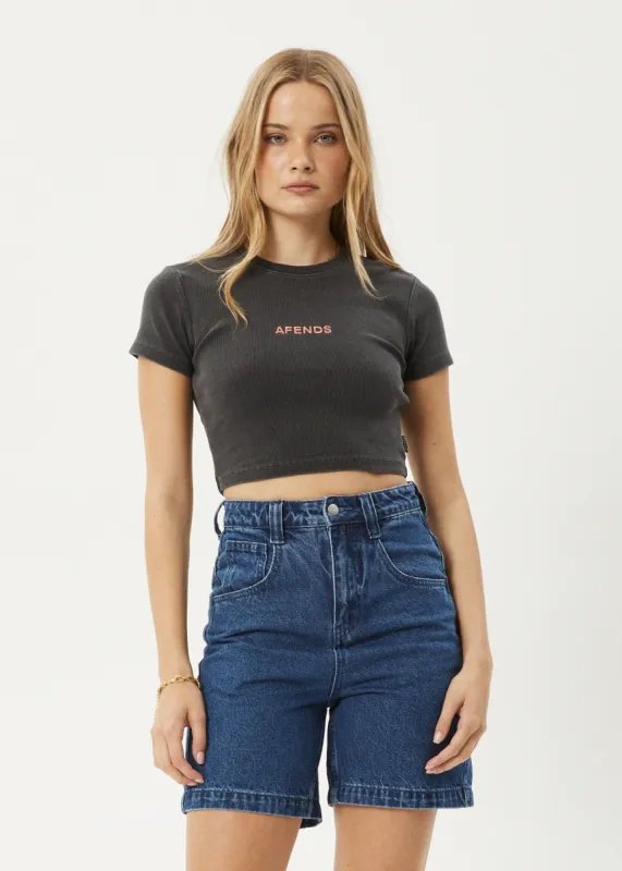 AFENDS Womens Dillon Abbie - Rib Cropped Tee - Stone Black sold by Afends