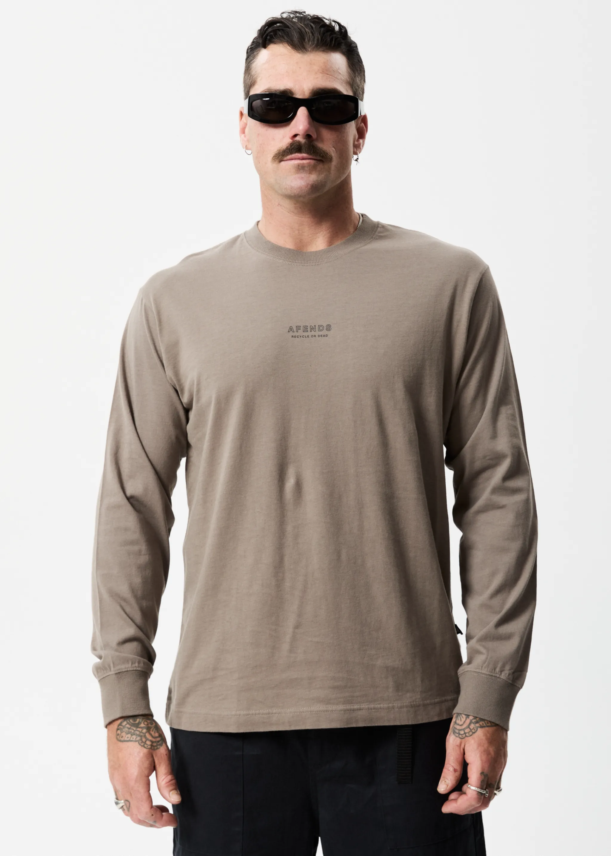 AFENDS Mens Credits - Long Sleeve T-Shirt - Beechwood sold by Afends