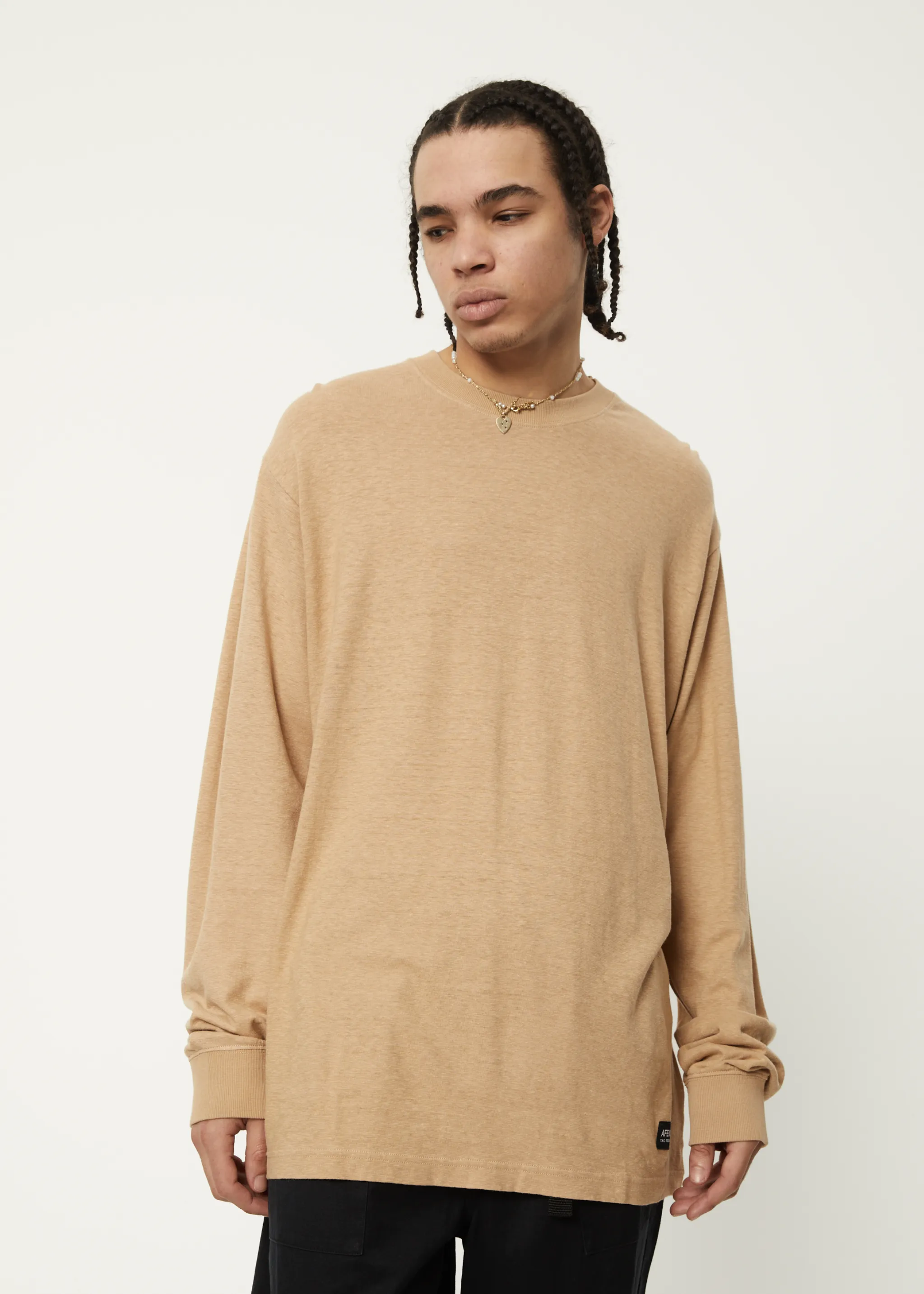 AFENDS Mens Essential - Long Sleeve Tee - Tan sold by Afends