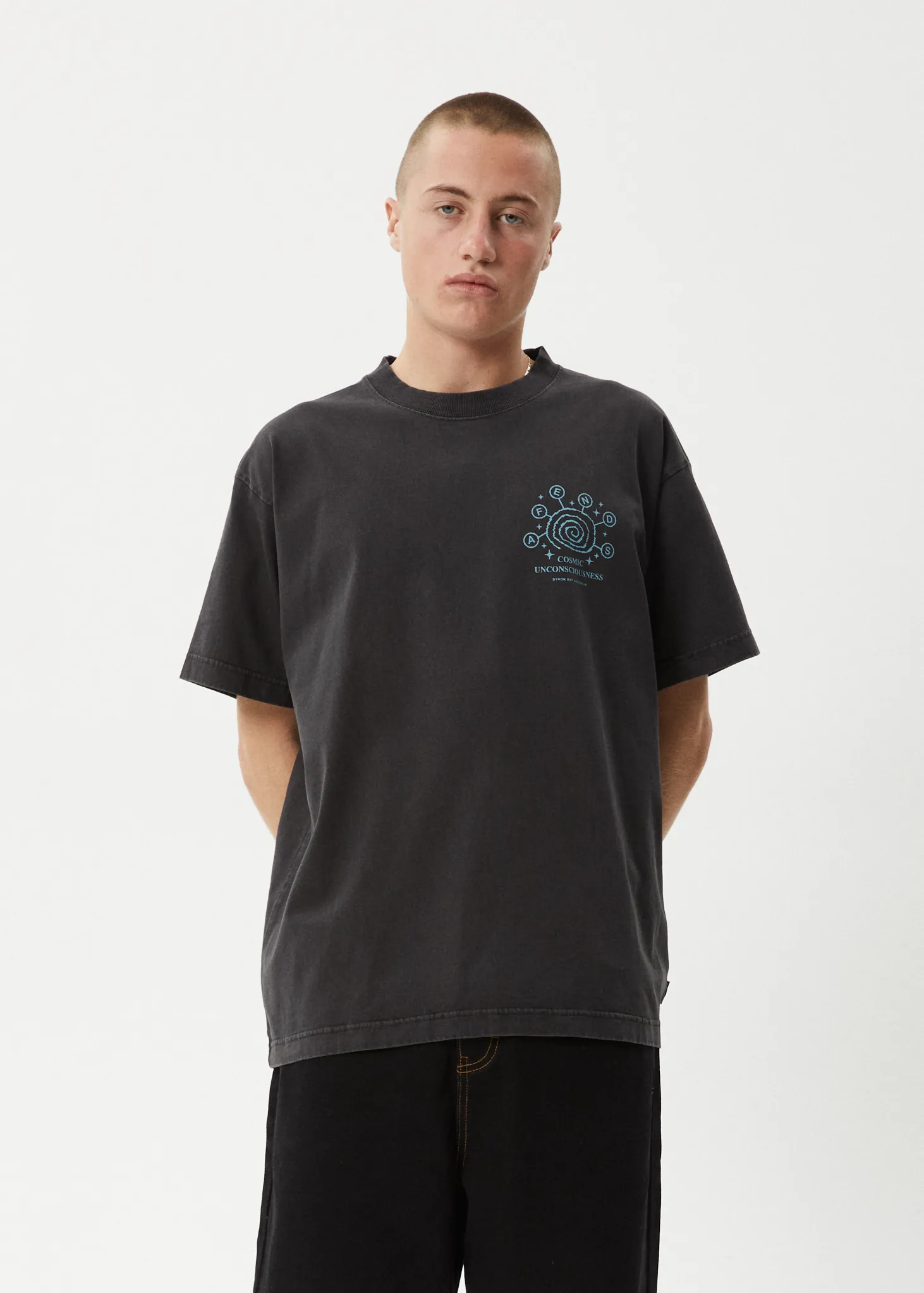 AFENDS Mens Cosmic Con - Heavyweight Boxy Tee - Stone Black sold by Afends product image thumbnail 3