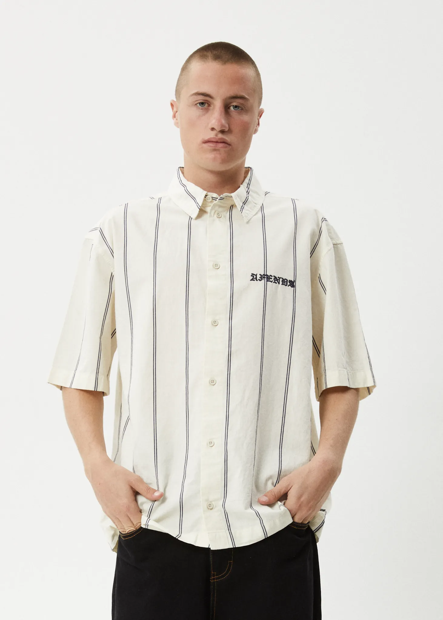 AFENDS Mens Fineline - Short Sleeve Shirt - Limestone sold by Afends product image thumbnail 3