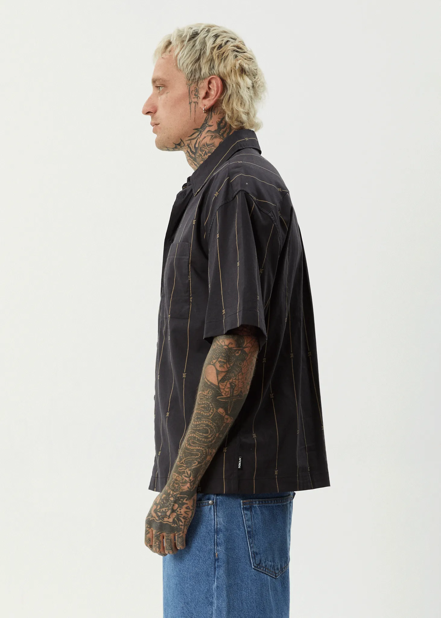 AFENDS Mens A Stripe - Short Sleeve Shirt - Black sold by Afends product image thumbnail 4