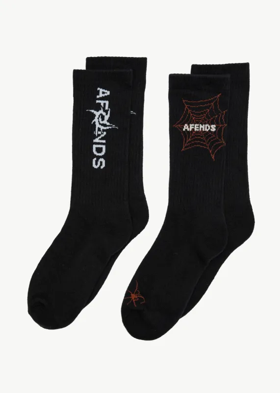 AFENDS Mens Art Two Pack - Socks Two Pack - Black sold by Afends