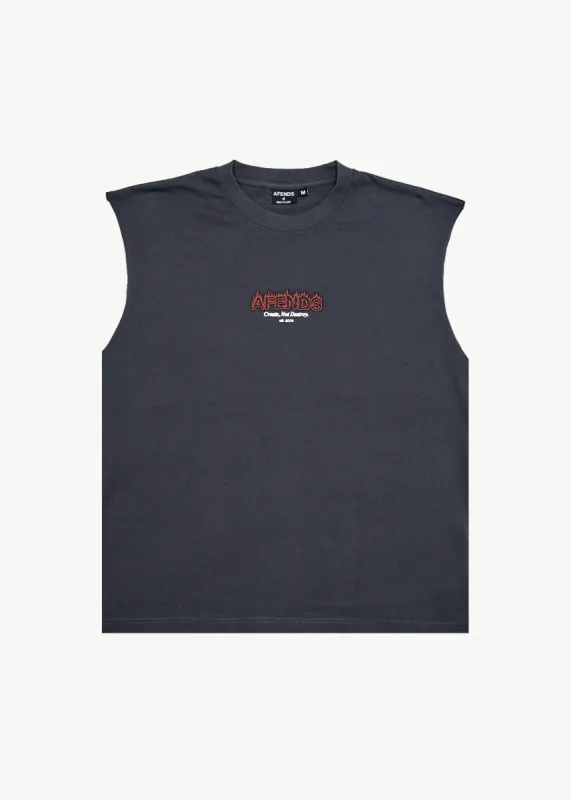 AFENDS Mens Ember - Sleeveless Tee - Charcoal made by Afends