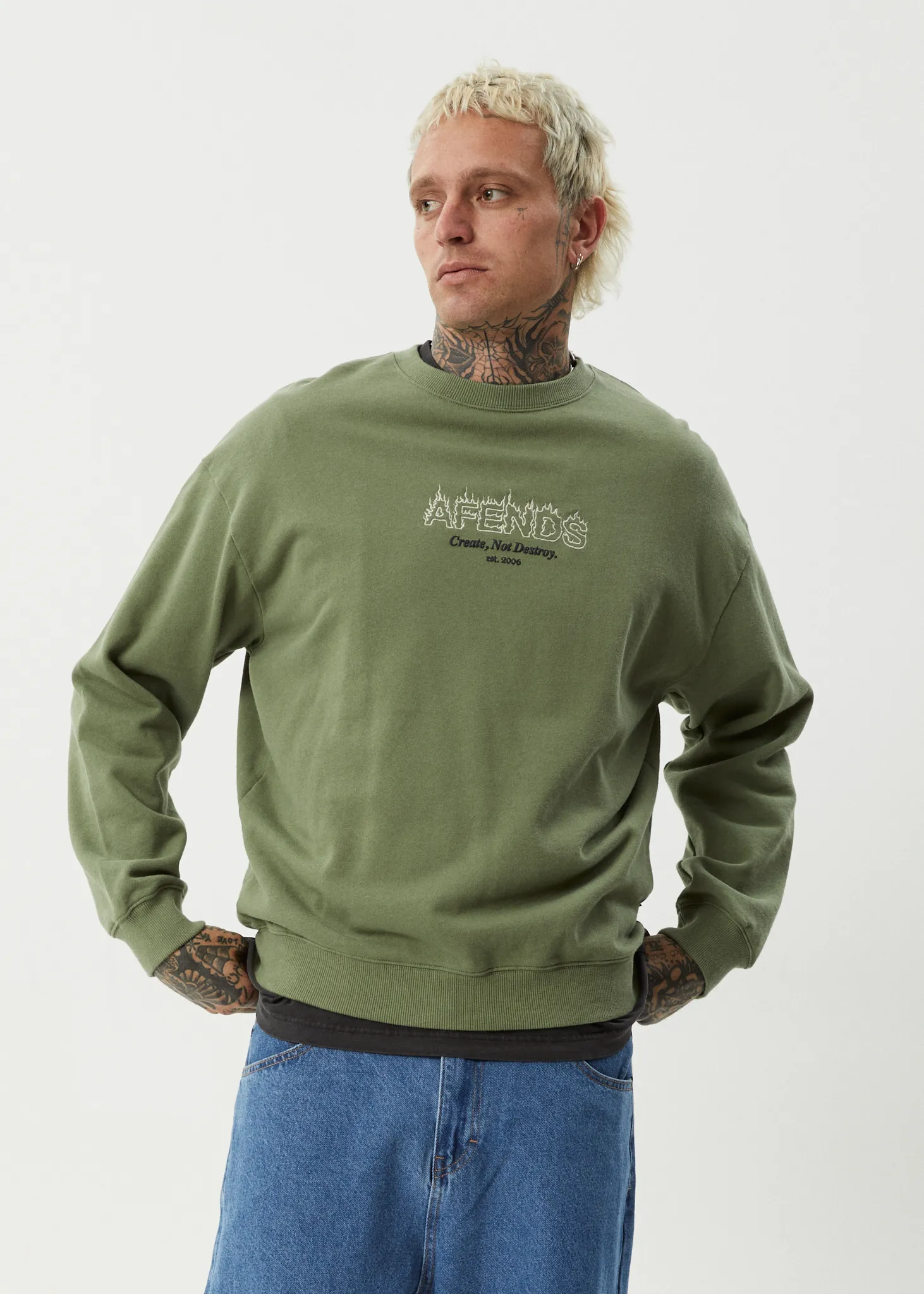 AFENDS Mens Ember - Crew Neck Jumper - Oil Green sold by Afends product image thumbnail 2