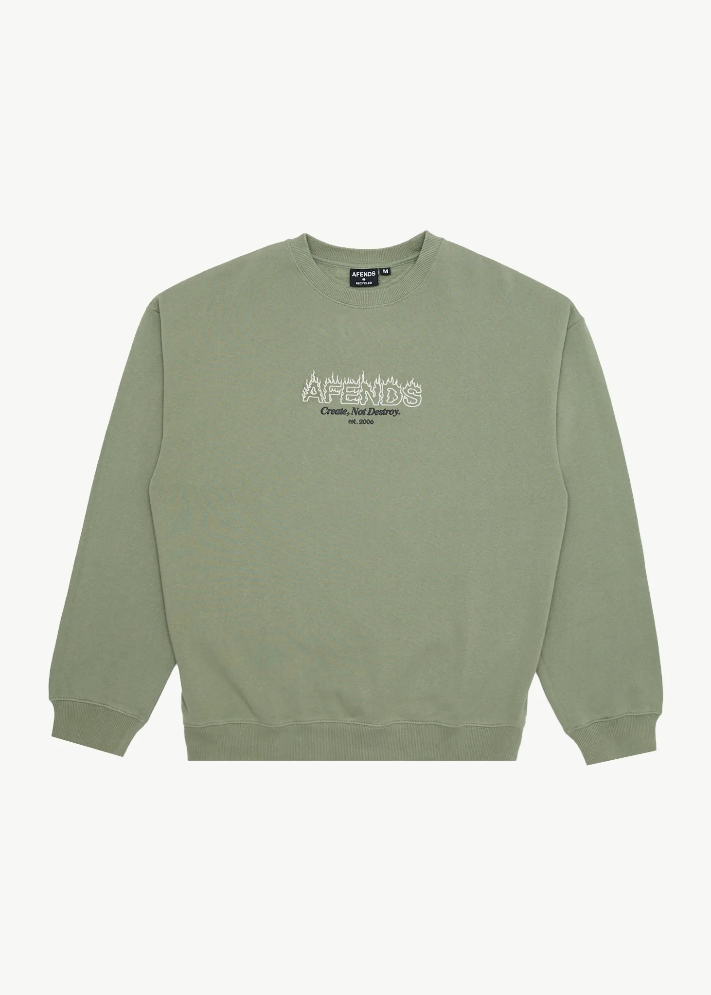 AFENDS Mens Ember - Crew Neck Jumper - Oil Green sold by Afends