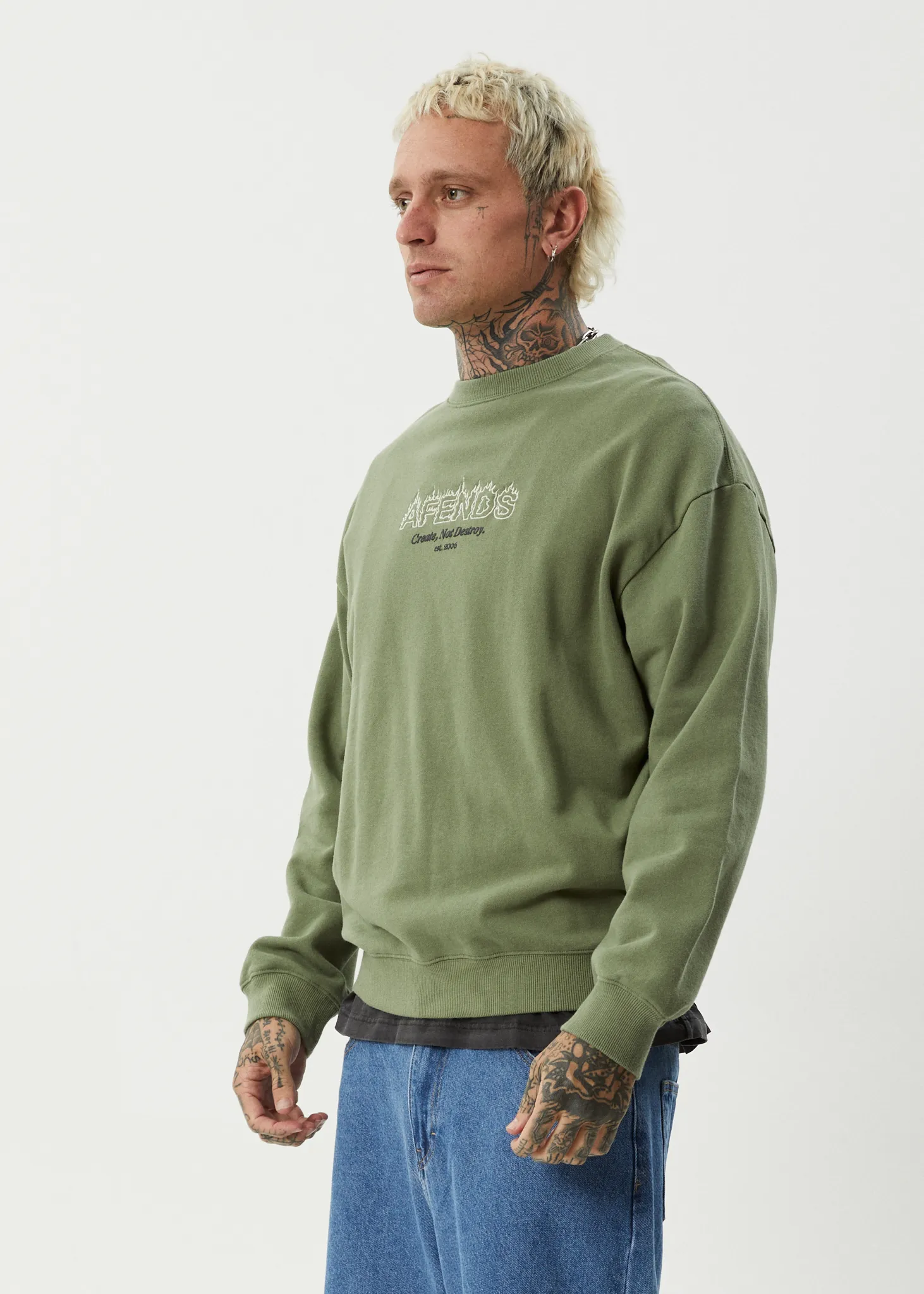 AFENDS Mens Ember - Crew Neck Jumper - Oil Green sold by Afends product image thumbnail 3
