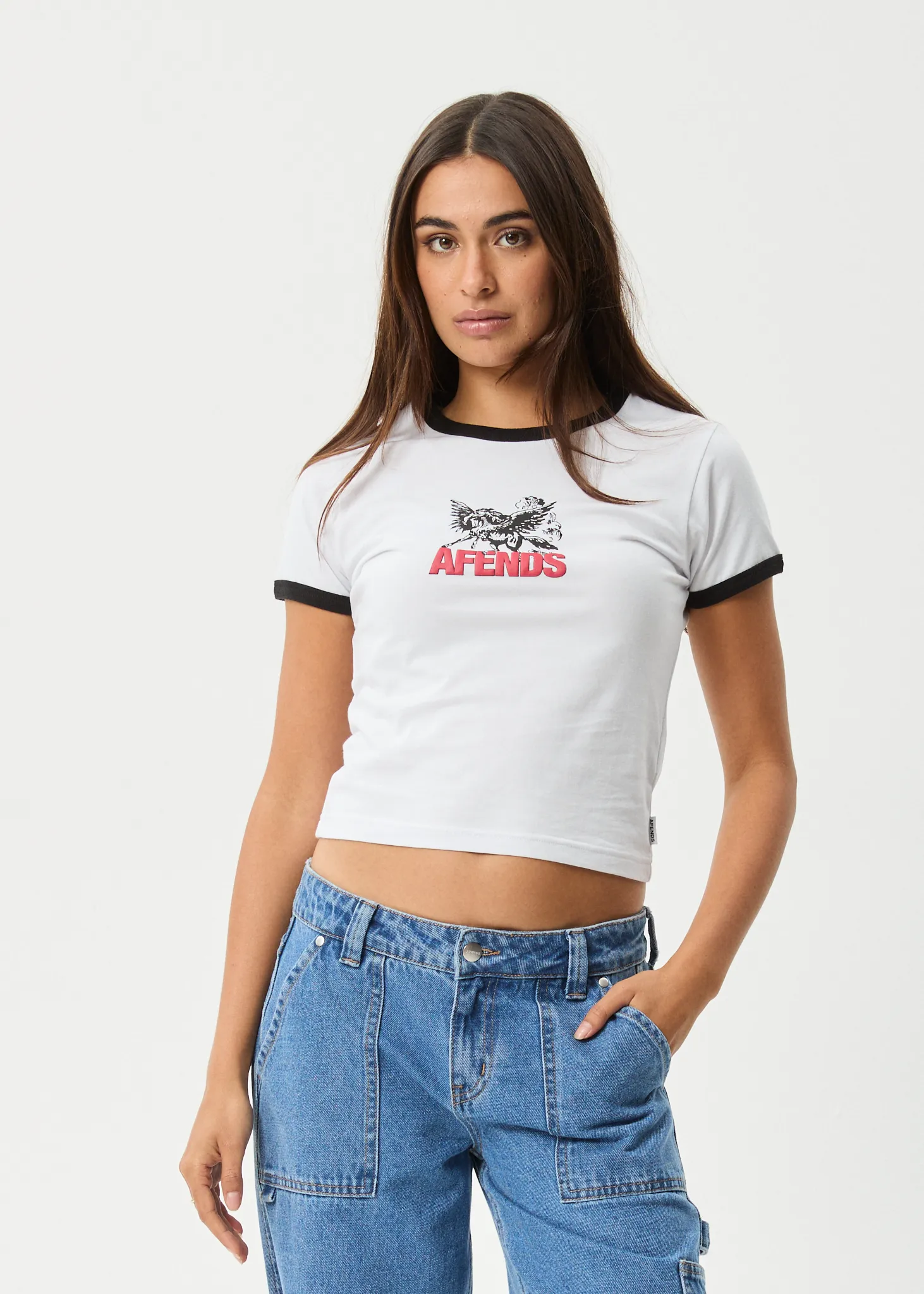 AFENDS Womens Pony Up - Ringer Tee - White sold by Afends