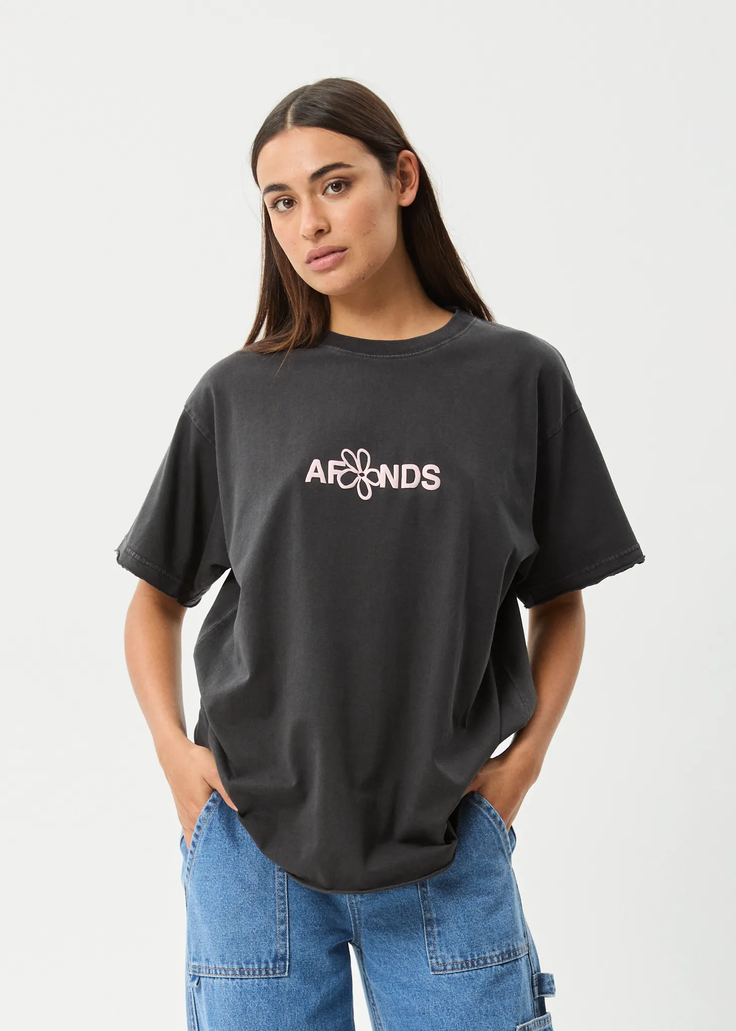 AFENDS Womens Frolic - Oversized Tee - Stone Black sold by Afends