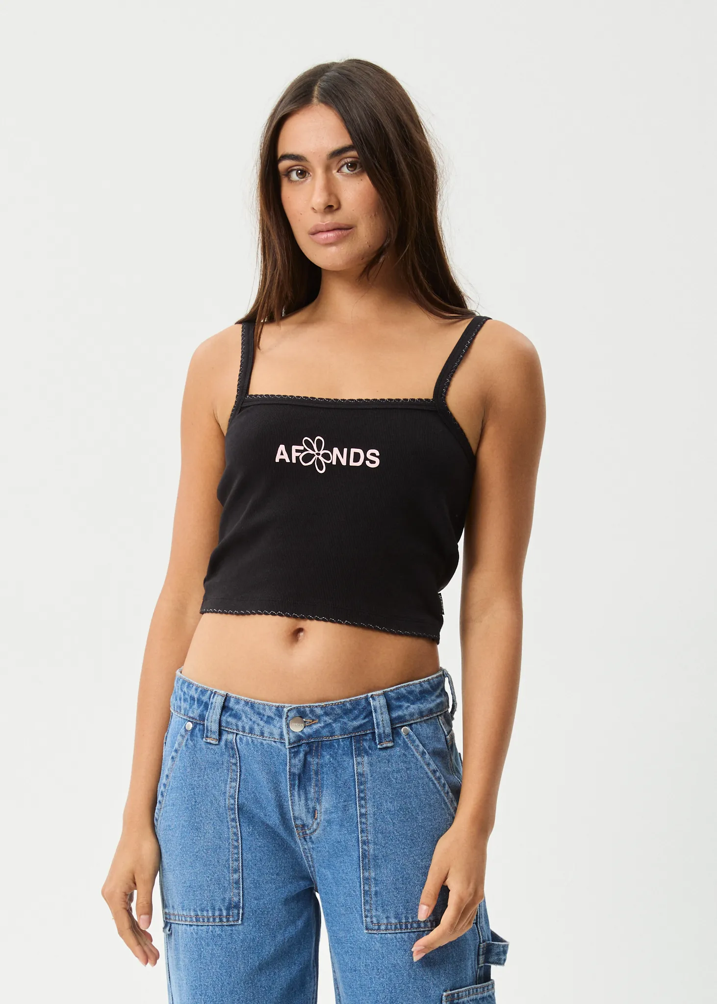 AFENDS Womens Frolic - Rib Singlet - Black sold by Afends