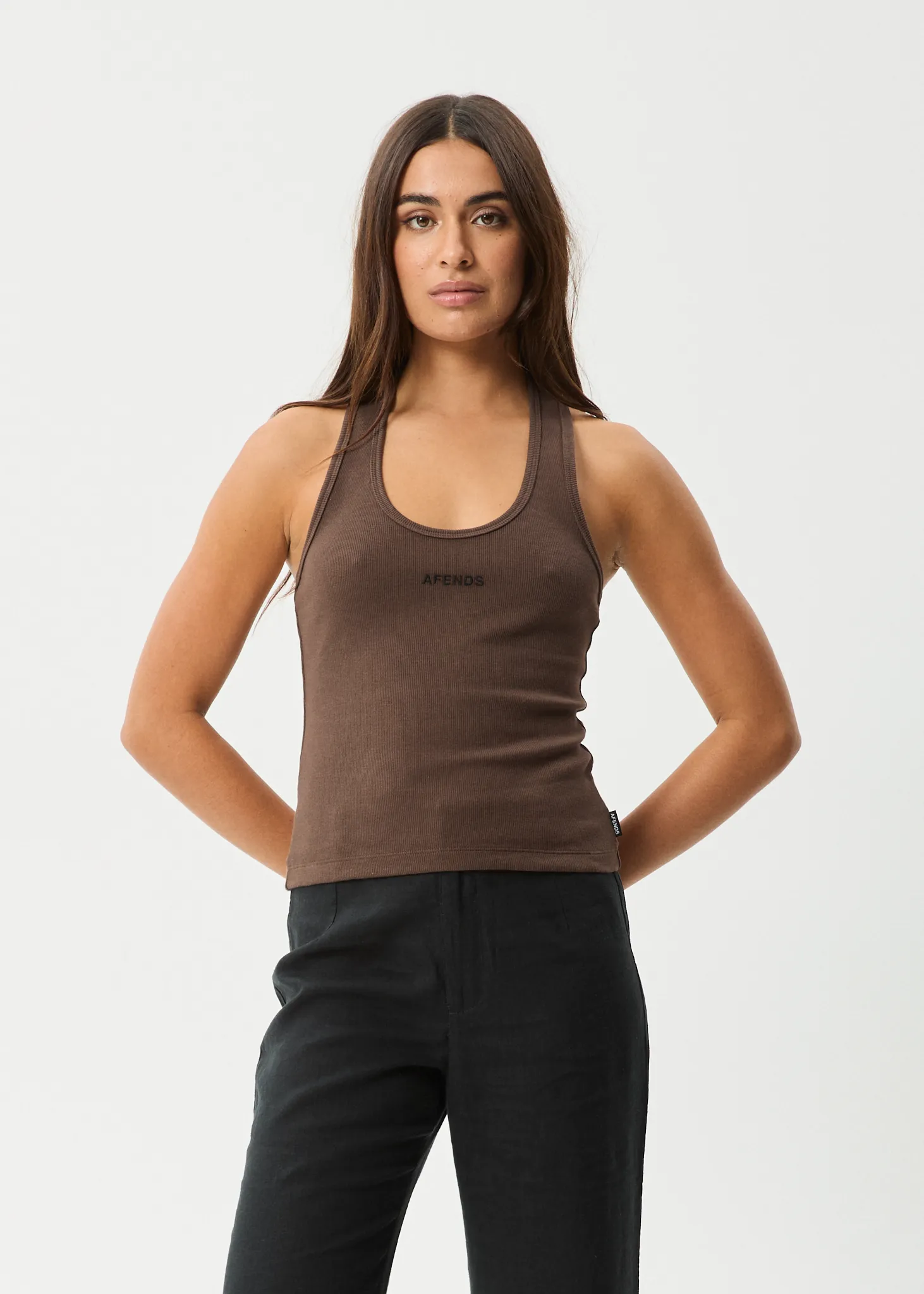 AFENDS Womens Basis - Rib Halter - Coffee sold by Afends