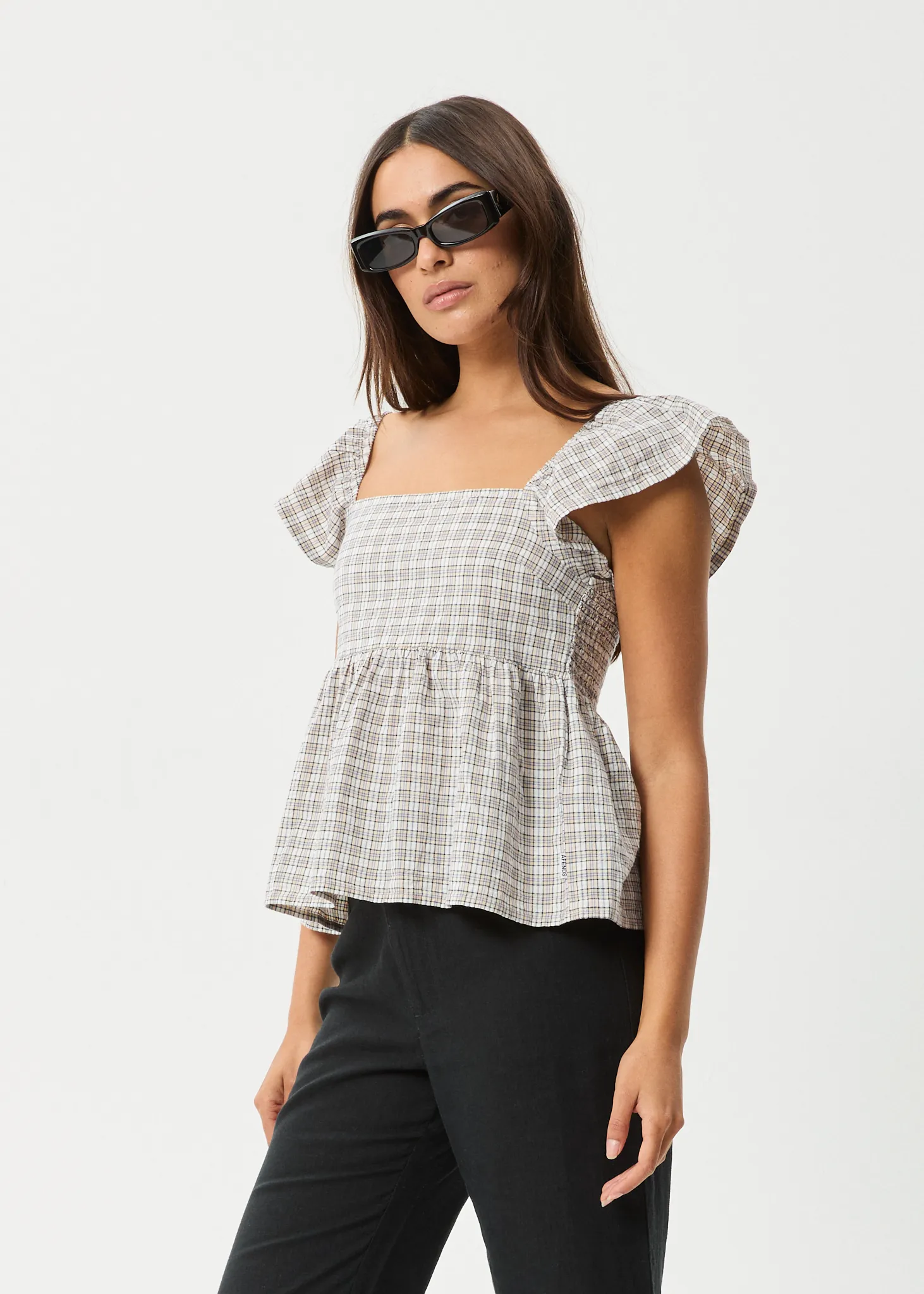 AFENDS Womens Drew - Seersucker Top - Taupe Check sold by Afends product image thumbnail 3