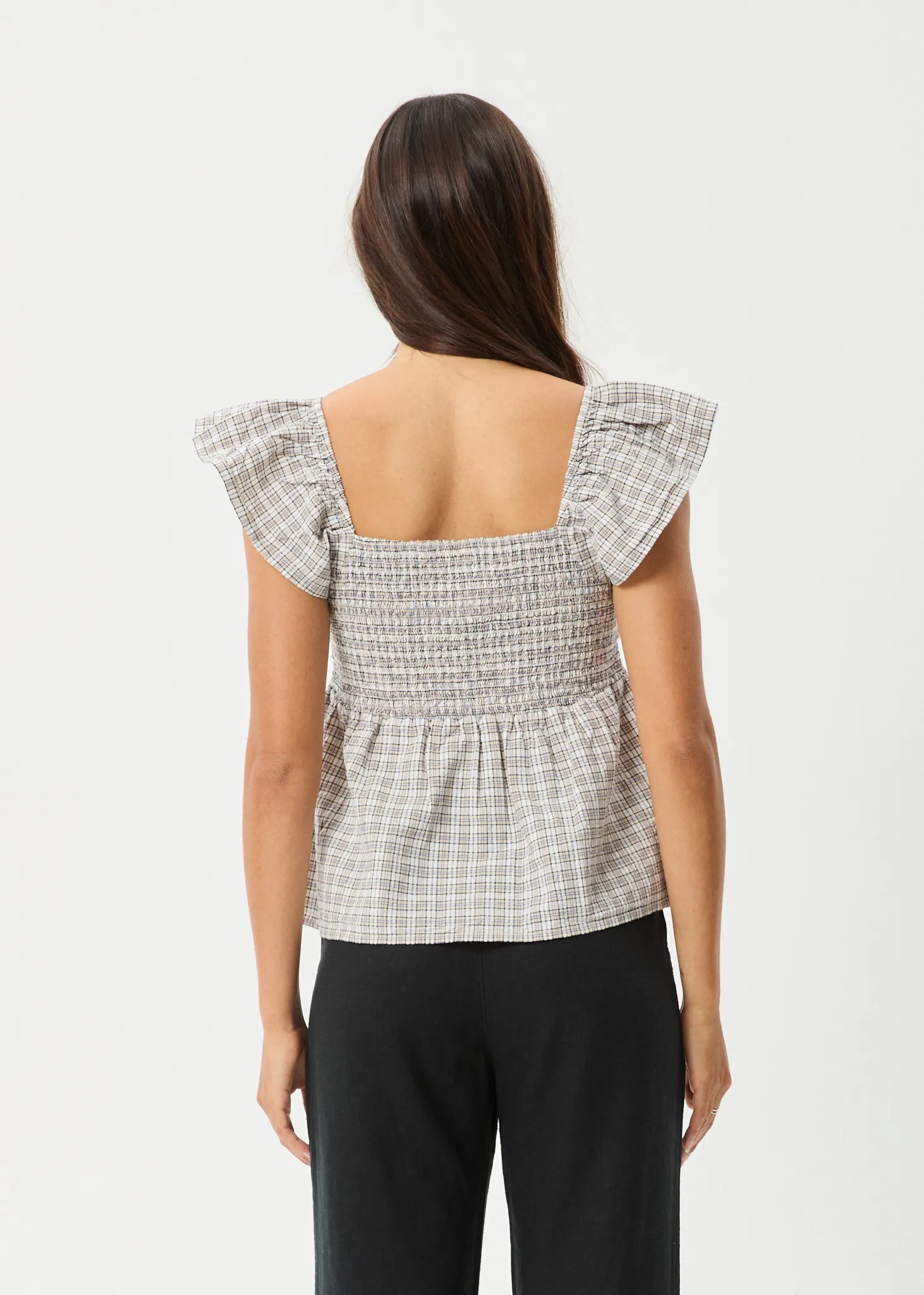 AFENDS Womens Drew - Seersucker Top - Taupe Check sold by Afends product image thumbnail 5