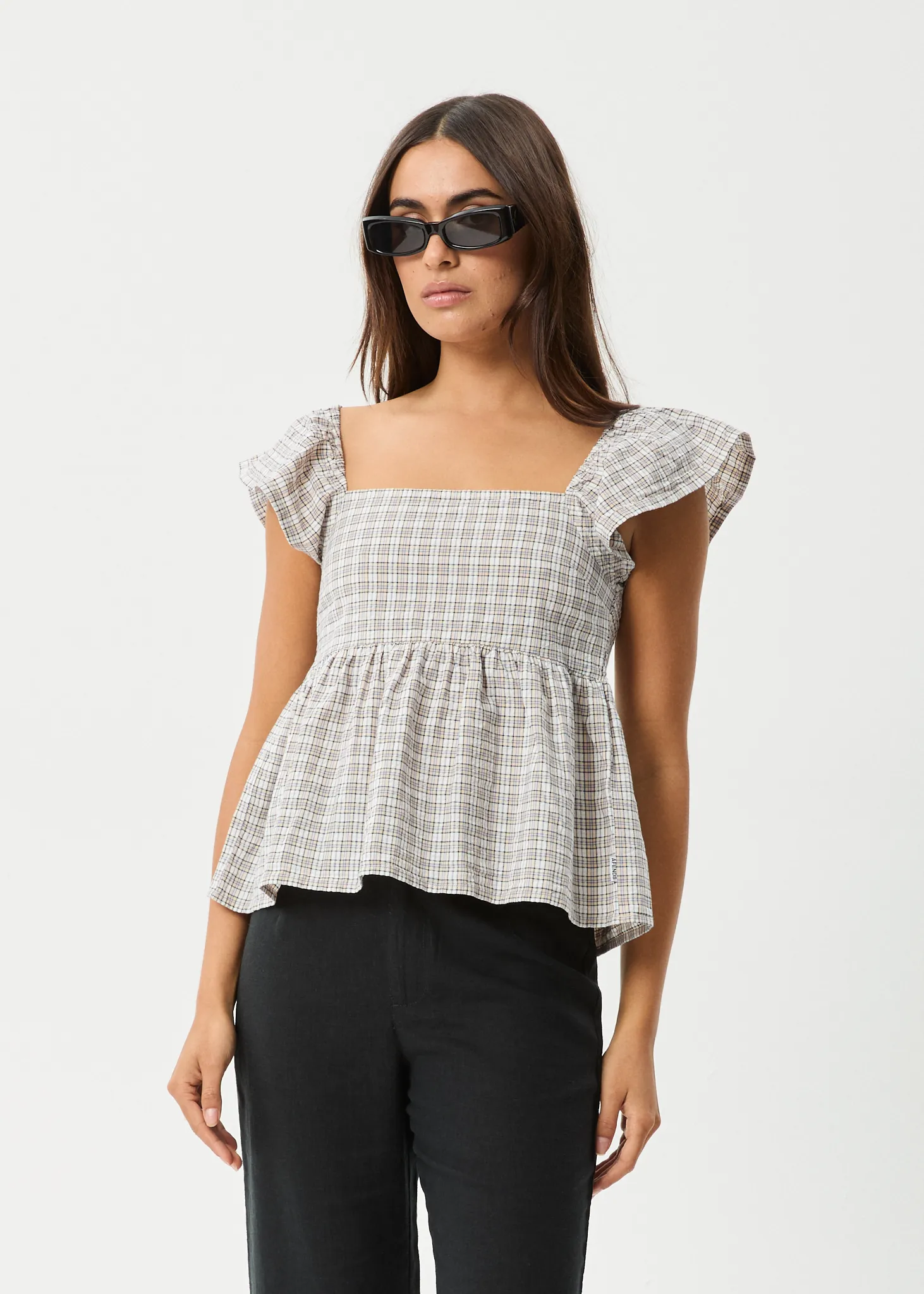 AFENDS Womens Drew - Seersucker Top - Taupe Check sold by Afends product image thumbnail 2