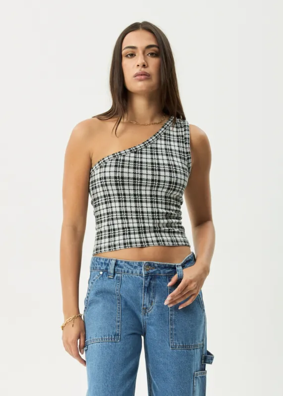AFENDS Womens Blair - One Shoulder Top - Black / White sold by Afends