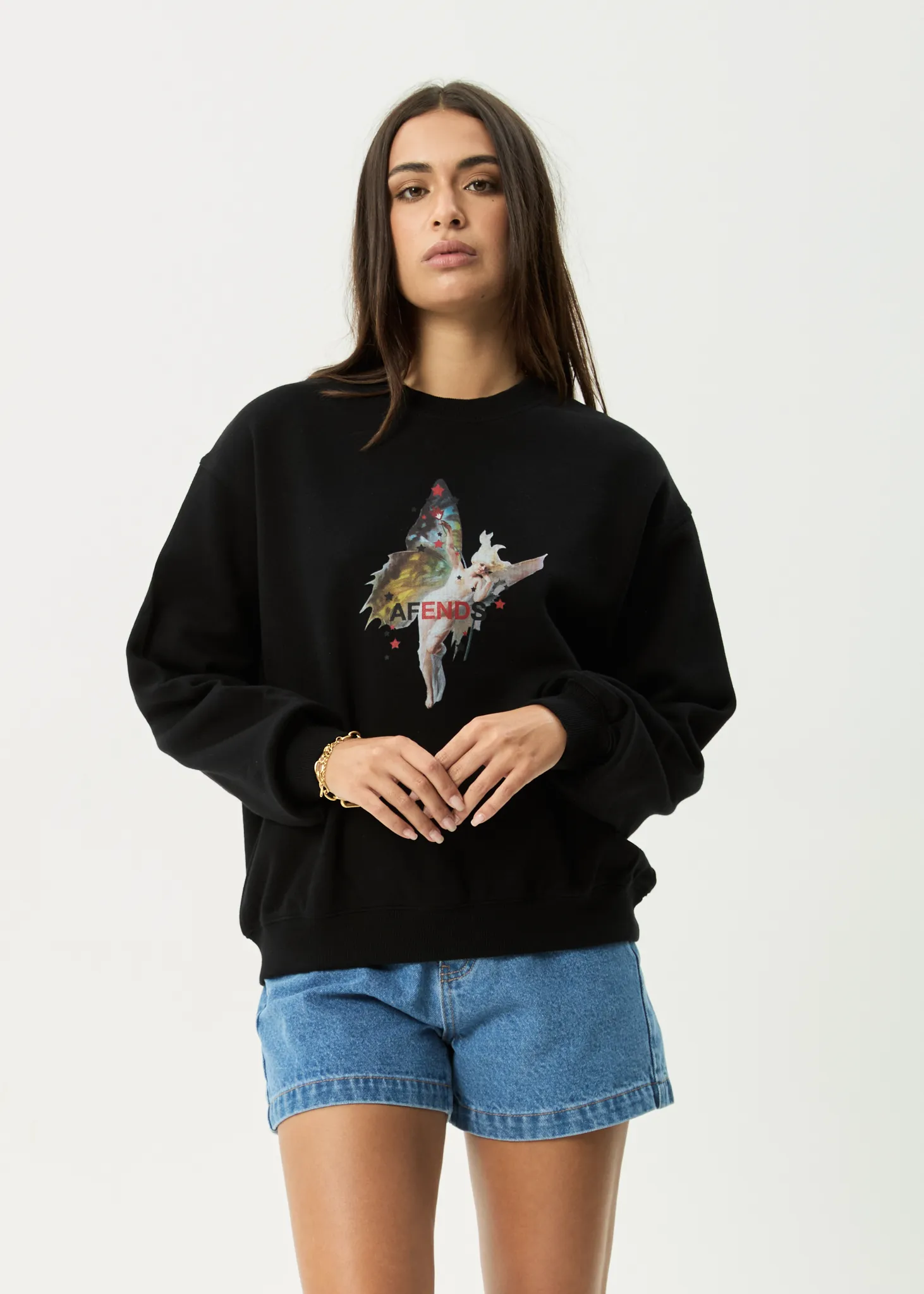 AFENDS Womens Pixie - Crew Neck Jumper - Black sold by Afends