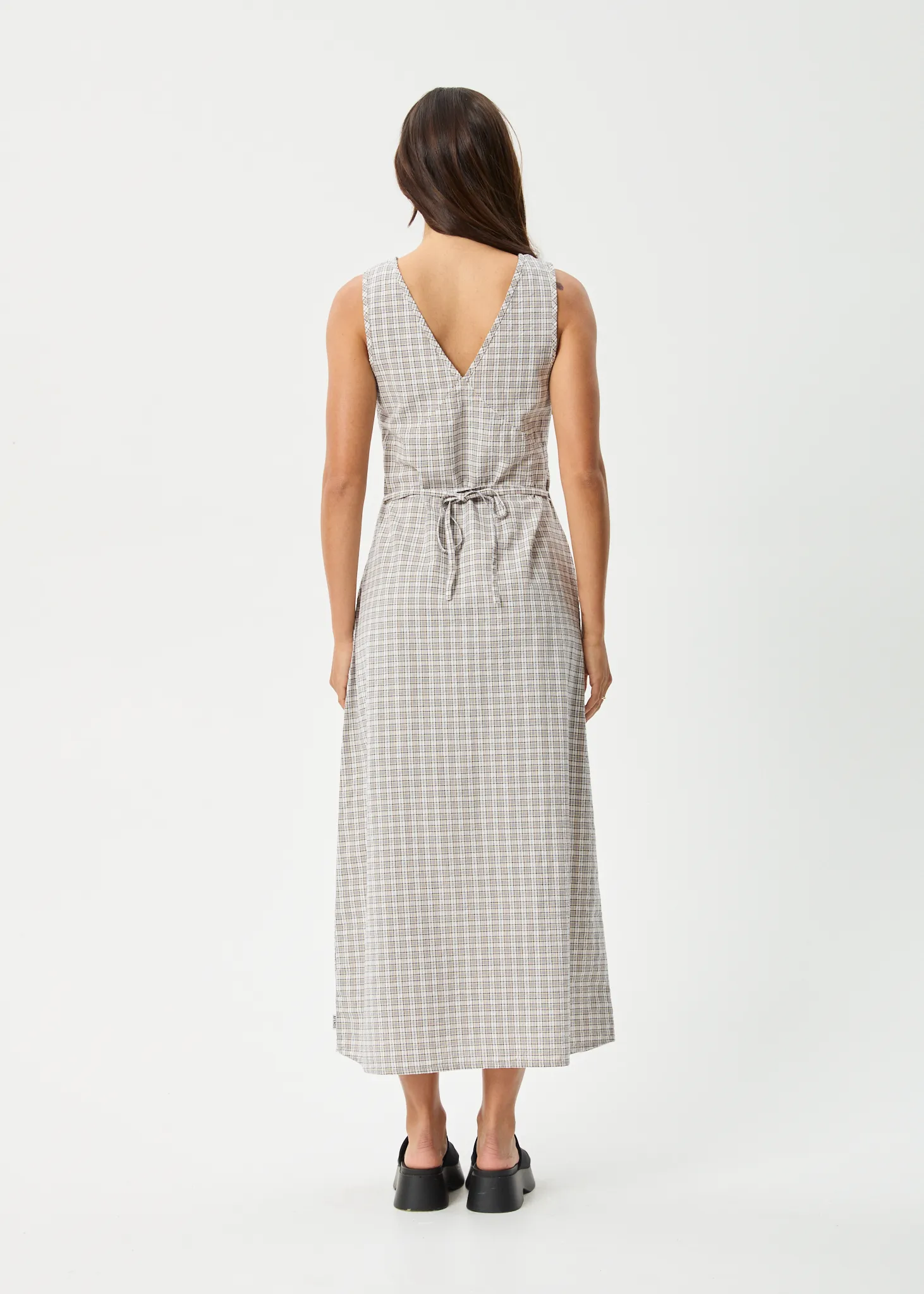 AFENDS Womens Drew - Seersucker Maxi Dress - Taupe Check sold by Afends product image thumbnail 5