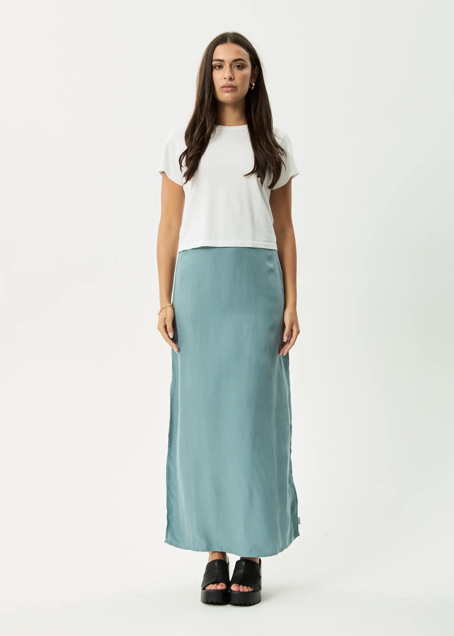 AFENDS Womens Grace - Cupro Maxi Skirt - Ether Blue sold by Afends