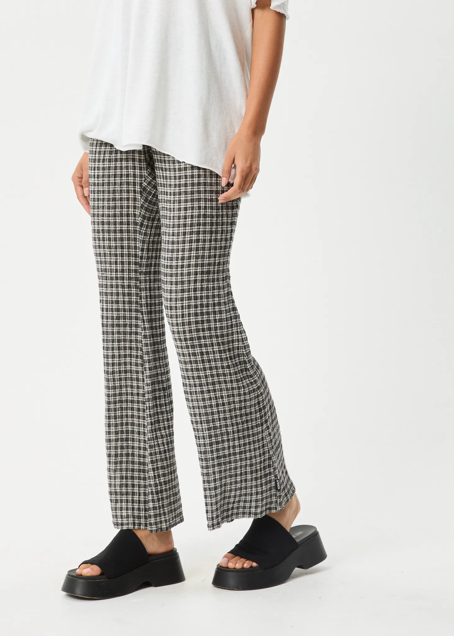AFENDS Womens Asta - Seersucker Flare Pant - Steel Check sold by Afends product image thumbnail 4