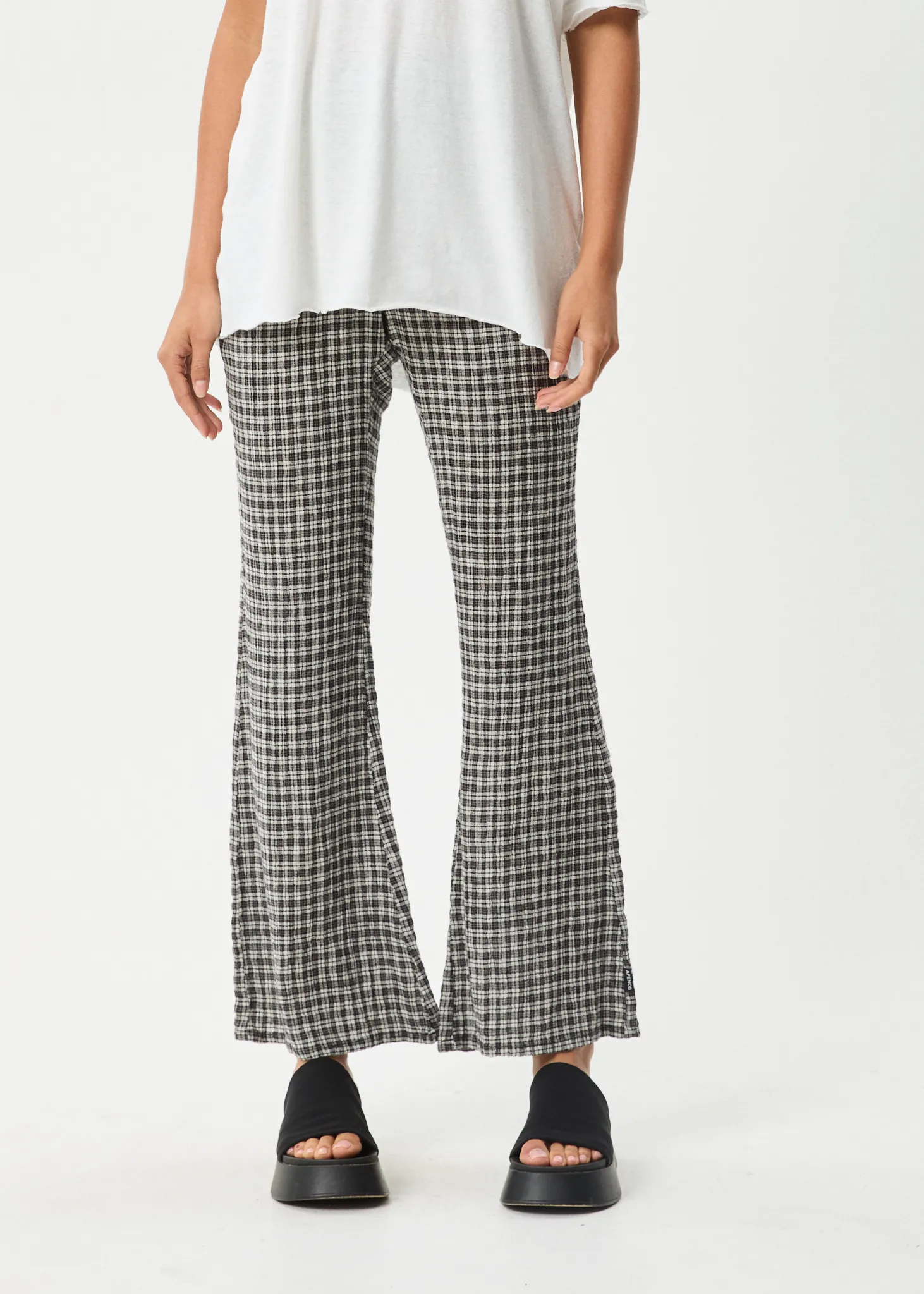 AFENDS Womens Asta - Seersucker Flare Pant - Steel Check sold by Afends product image thumbnail 3