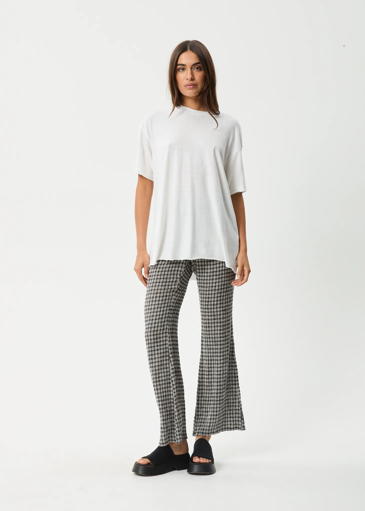 AFENDS Womens Asta - Seersucker Flare Pant - Steel Check sold by Afends