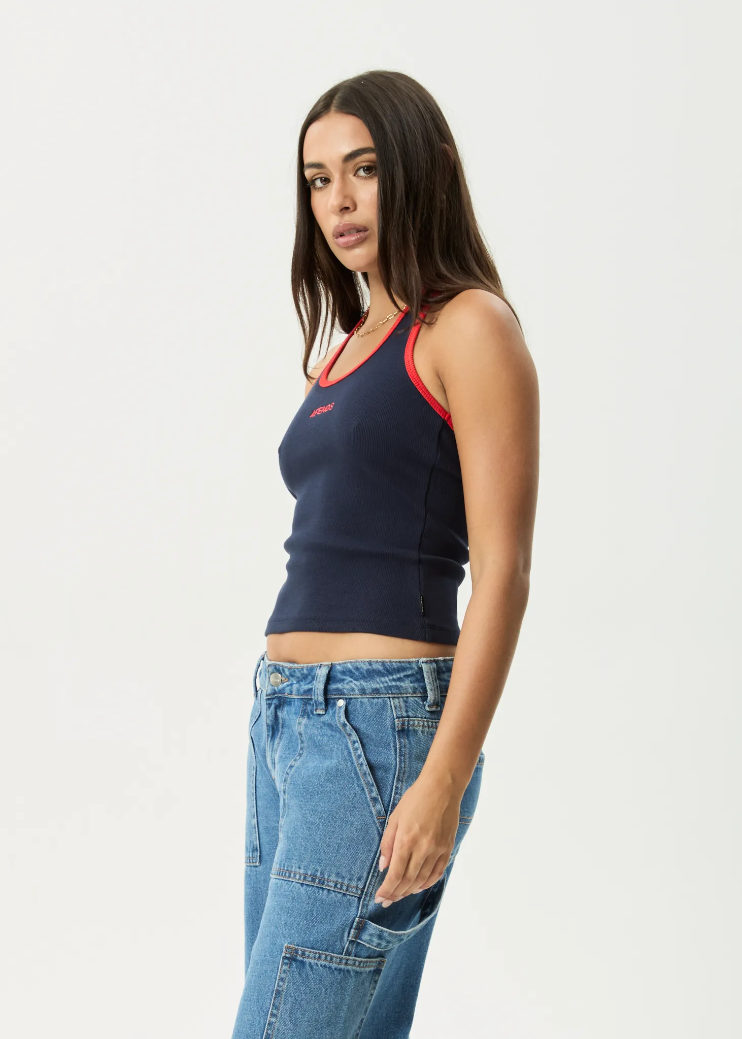 AFENDS Womens Basis - Rib Halter - Navy / tomato sold by Afends product image thumbnail 3