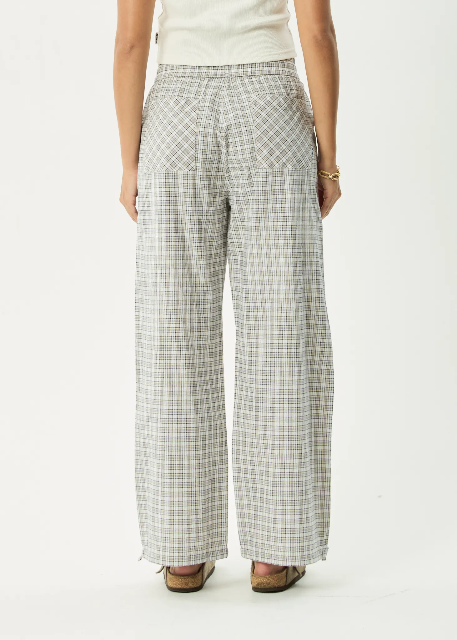 AFENDS Womens Drew - Seersucker Wide Leg Pant - Taupe Check sold by Afends product image thumbnail 5