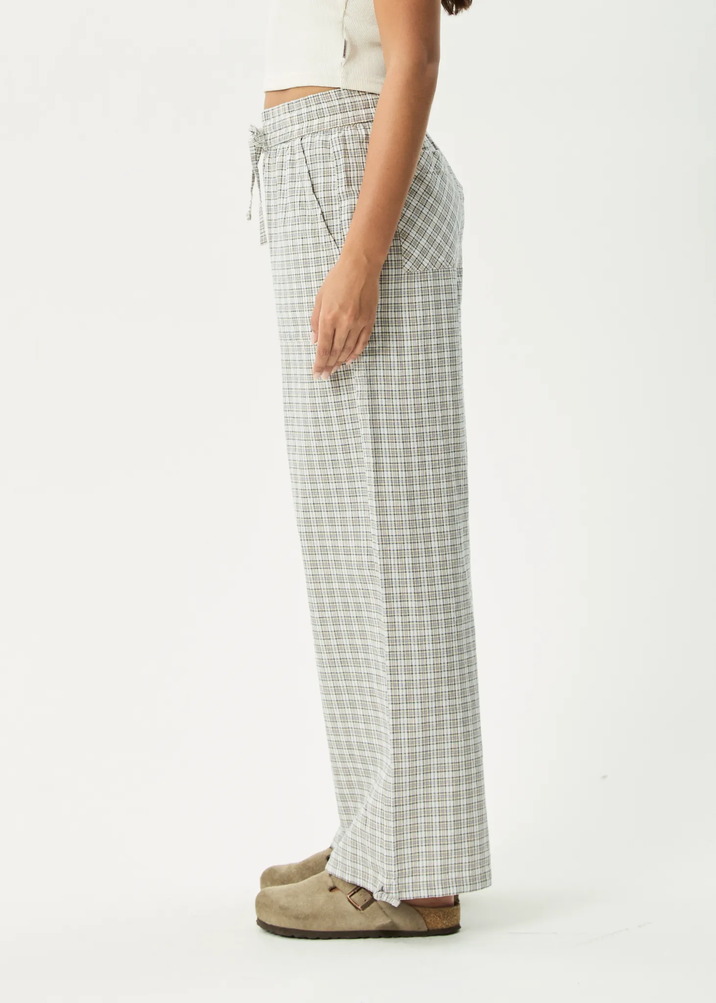 AFENDS Womens Drew - Seersucker Wide Leg Pant - Taupe Check sold by Afends product image thumbnail 4