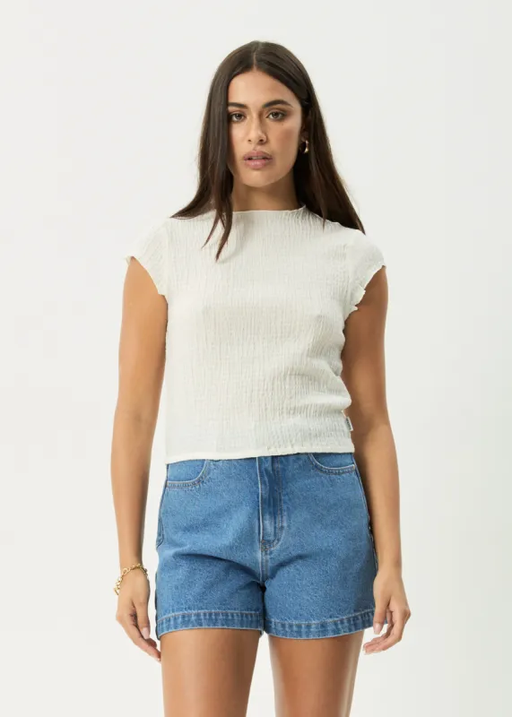 AFENDS Womens Focus - Seersucker Mock Neck Top - Off White sold by Afends