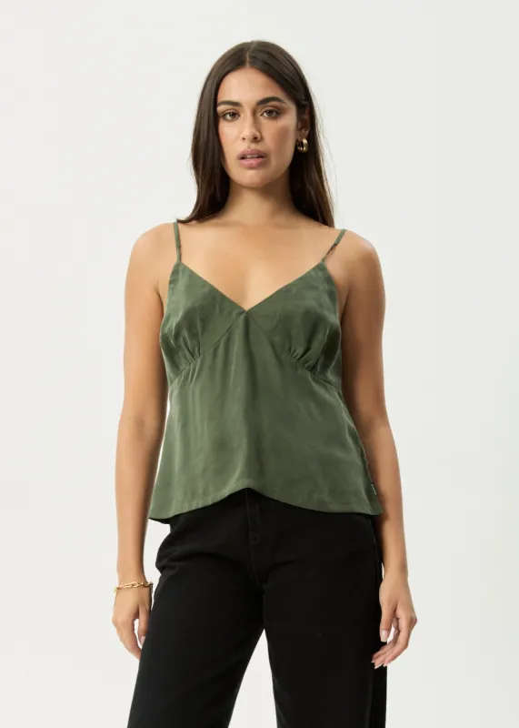 AFENDS Womens Gemma - Cupro Cami Top - Deep Green sold by Afends
