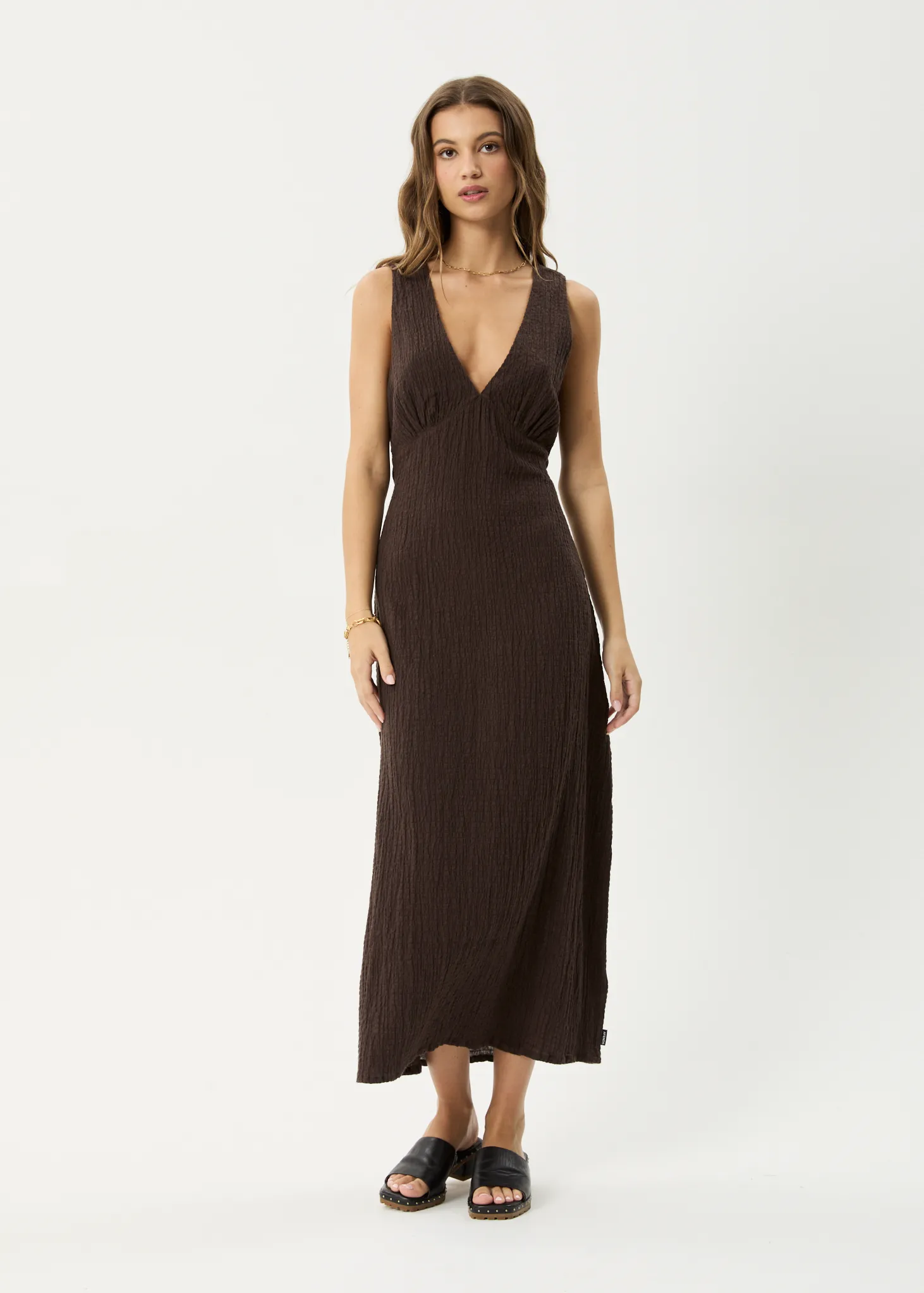 AFENDS Womens Tully - Seersucker Maxi Dress - Coffee sold by Afends