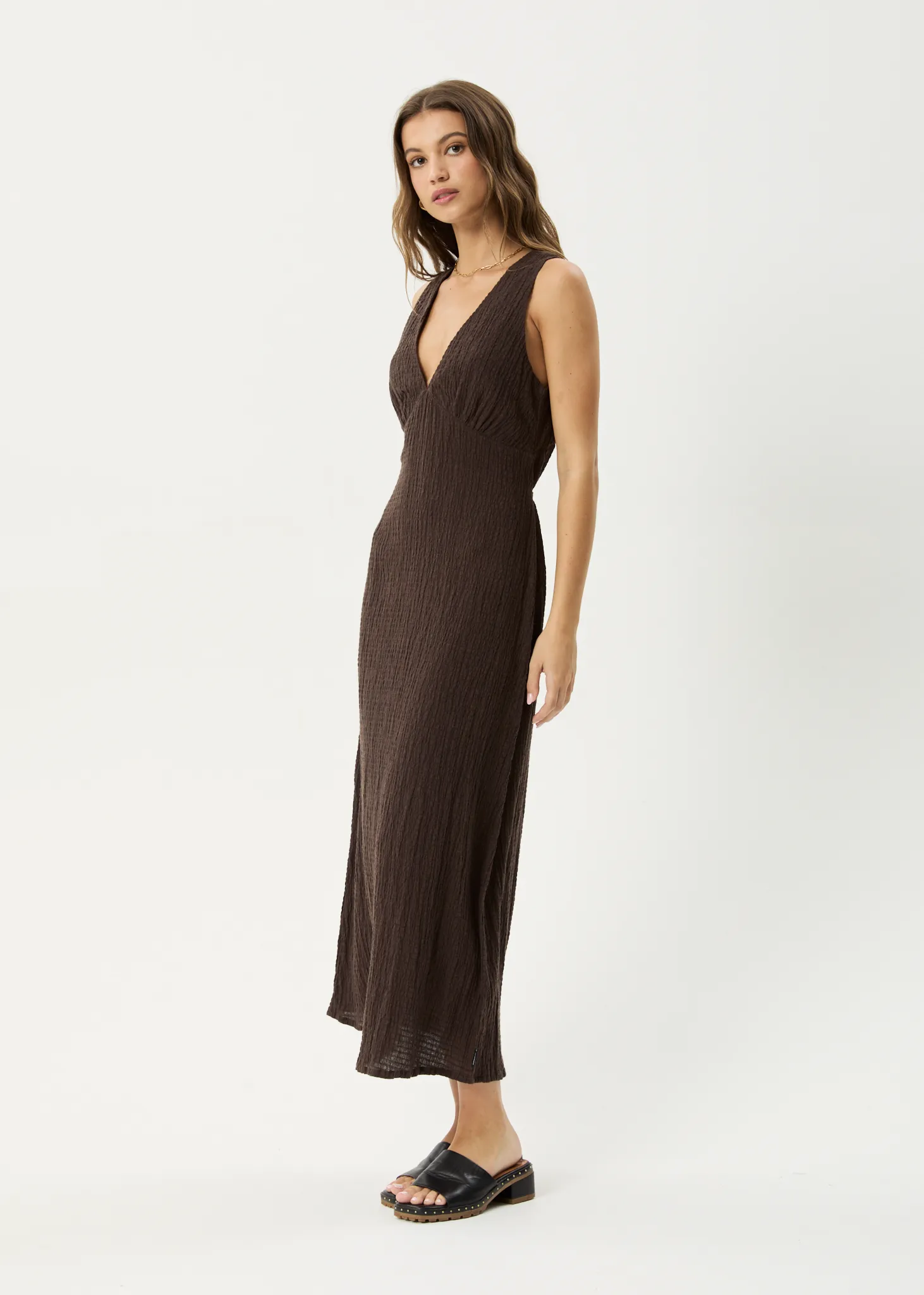 AFENDS Womens Tully - Seersucker Maxi Dress - Coffee sold by Afends product image thumbnail 3