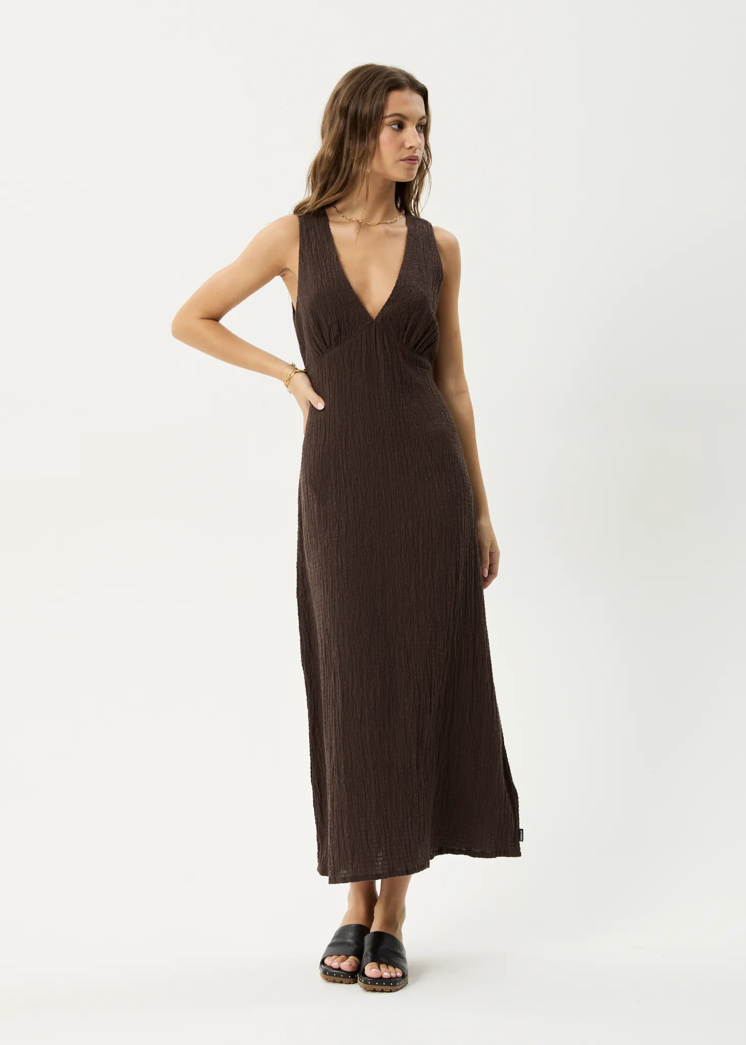 AFENDS Womens Tully - Seersucker Maxi Dress - Coffee sold by Afends product image thumbnail 2