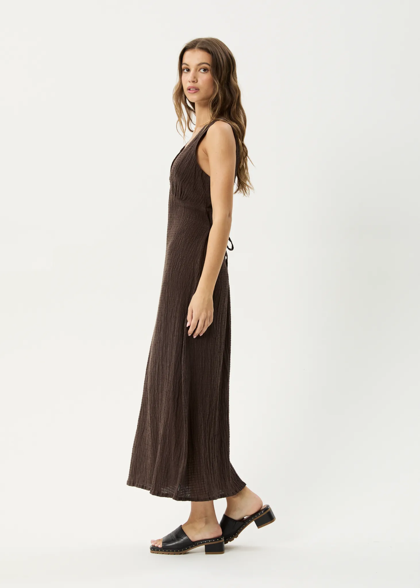 AFENDS Womens Tully - Seersucker Maxi Dress - Coffee sold by Afends product image thumbnail 4