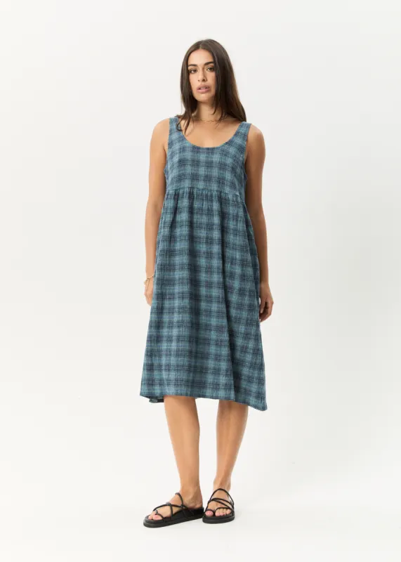 AFENDS Womens Position - Seersucker Midi Dress - Navy Check sold by Afends