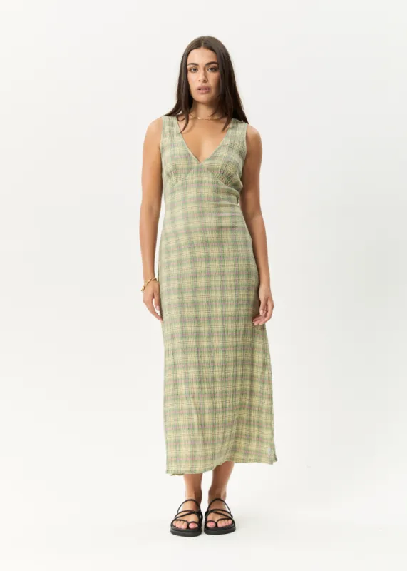 AFENDS Womens Position - Seersucker Maxi Dress - Green Check sold by Afends