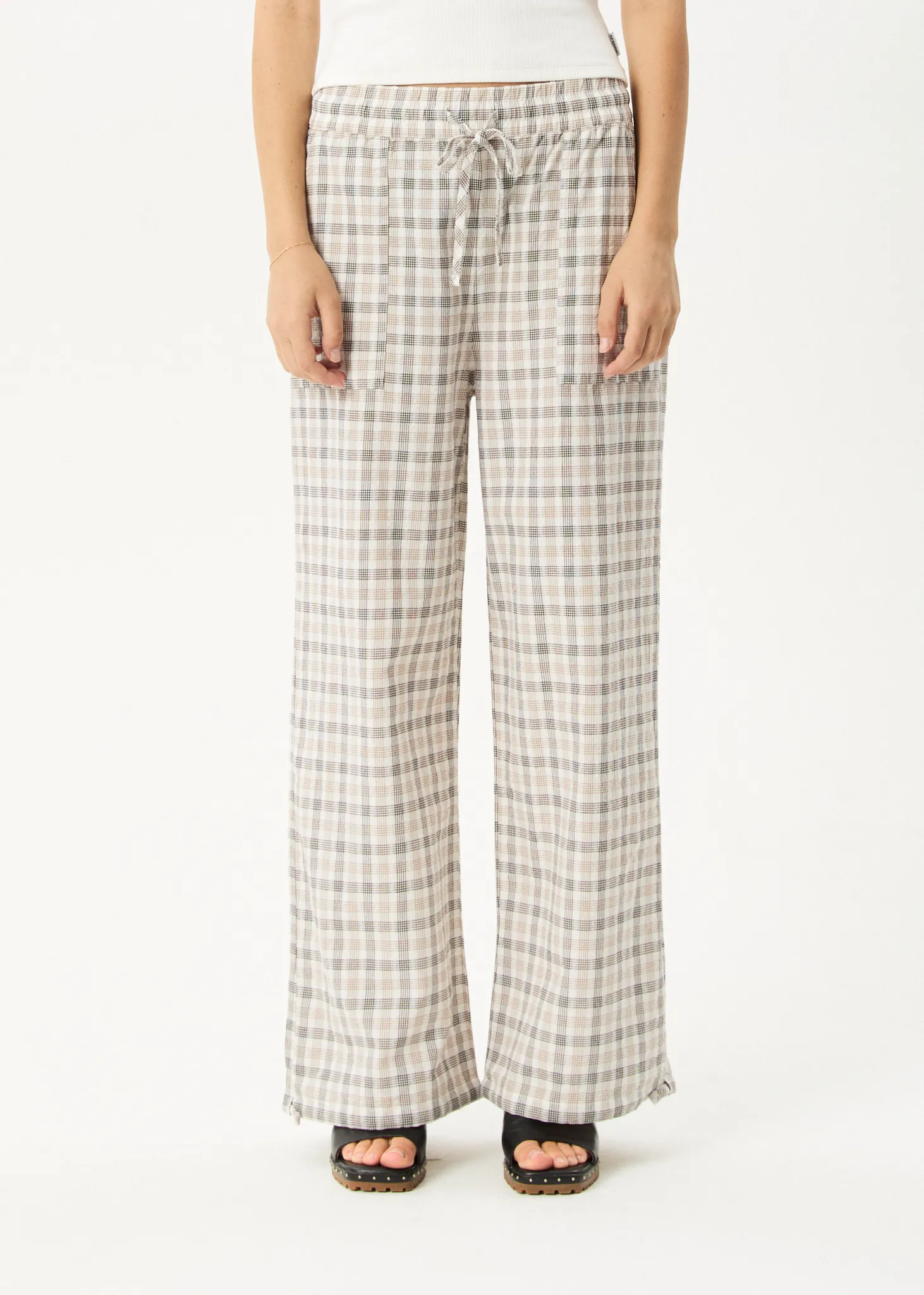 AFENDS Womens Leo - Seersucker Wide Leg Pant - Coffee / White sold by Afends product image thumbnail 3
