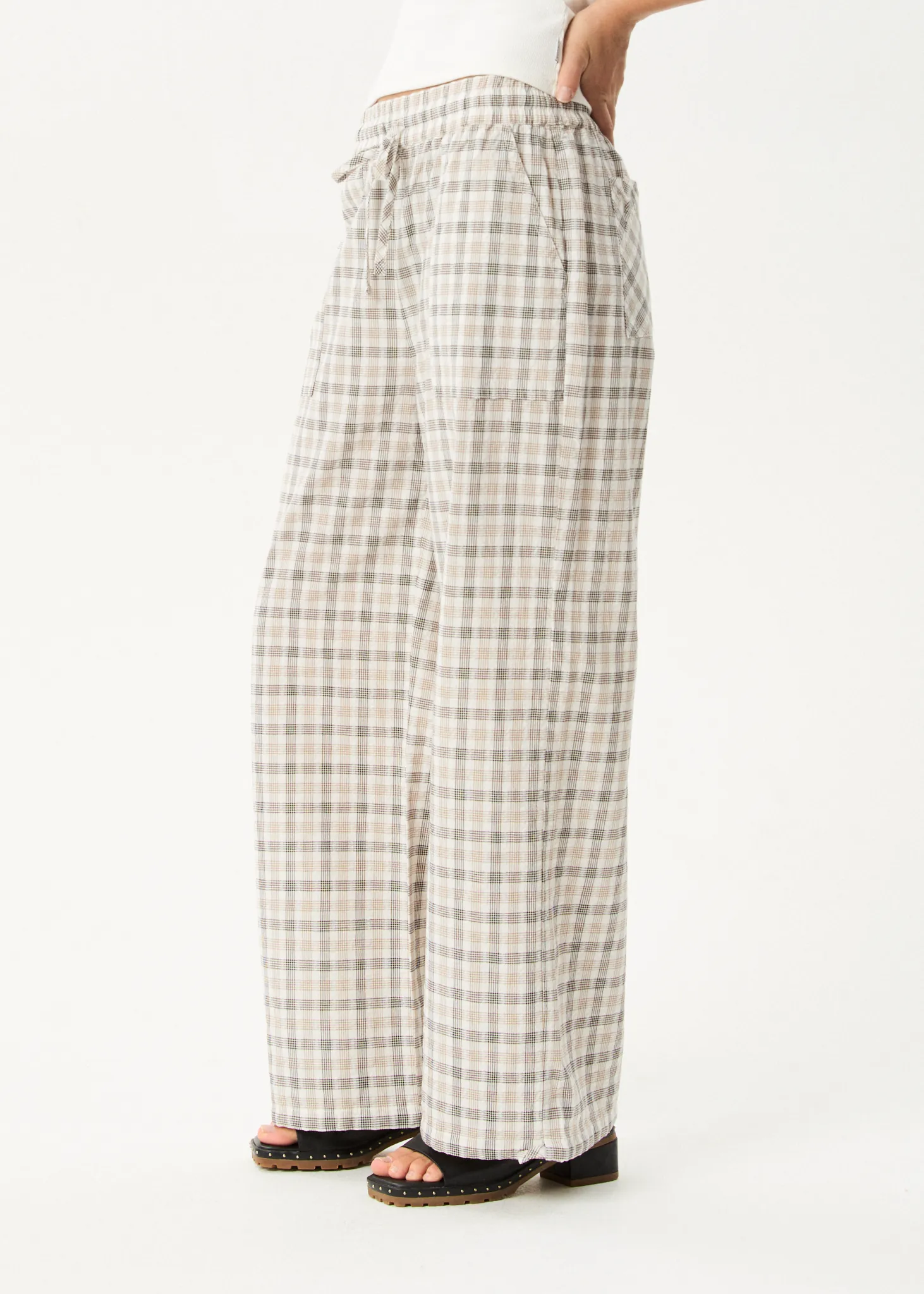 AFENDS Womens Leo - Seersucker Wide Leg Pant - Coffee / White sold by Afends product image thumbnail 4