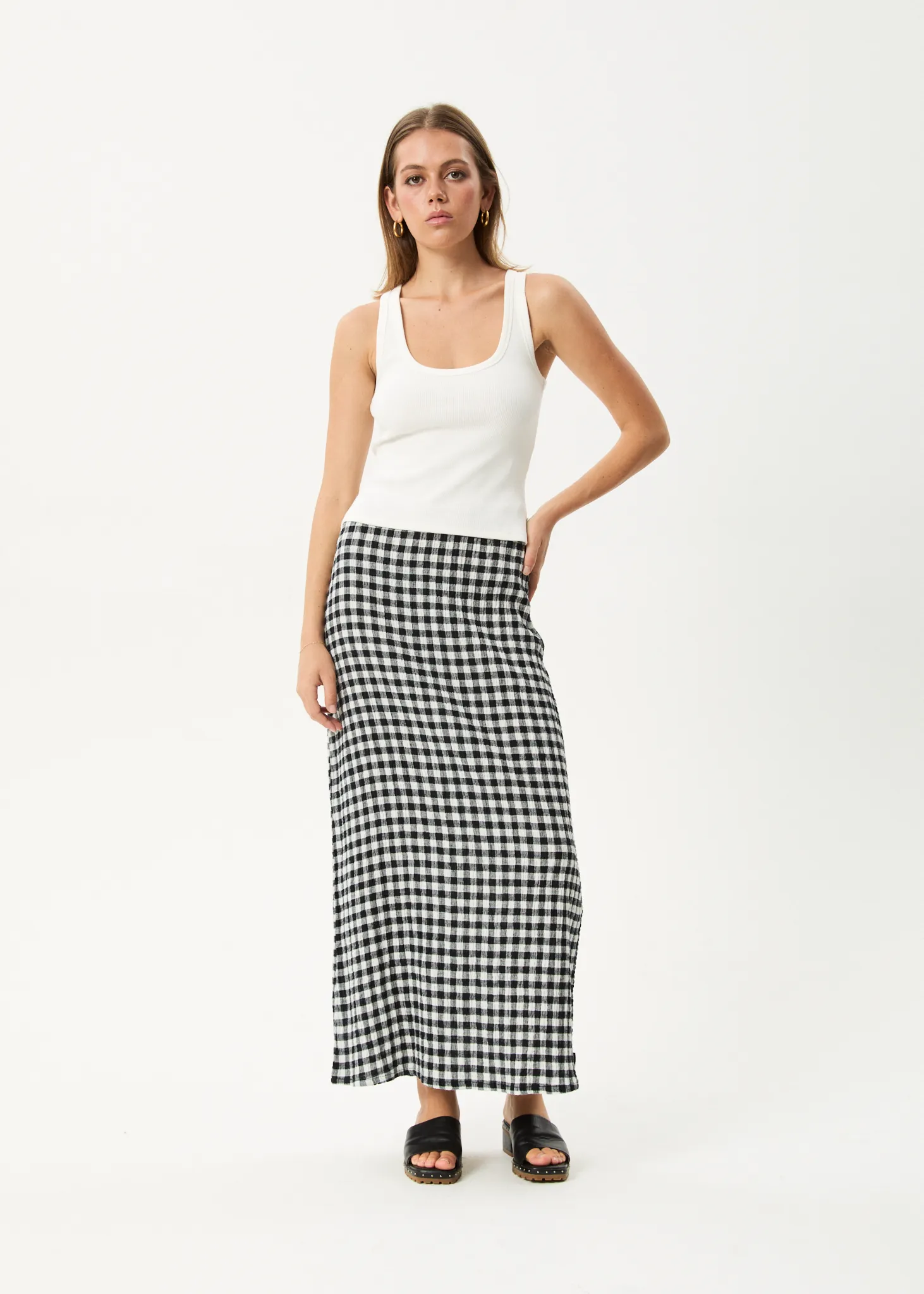 AFENDS Womens Rowan - Seersucker Maxi Skirt - Black / White sold by Afends