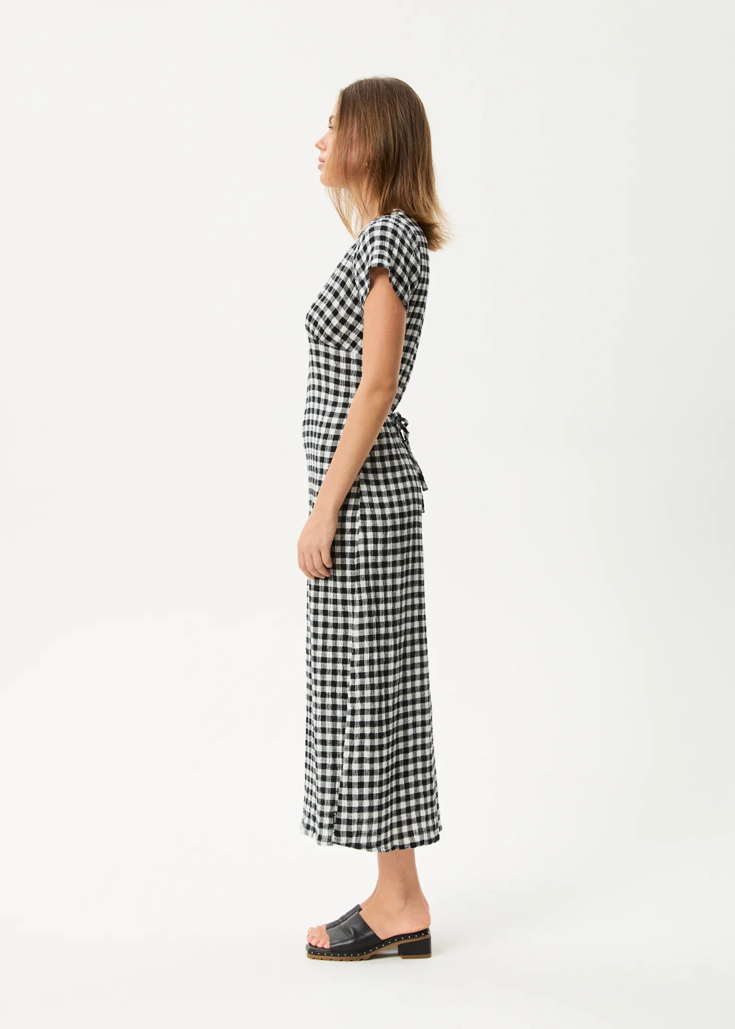 AFENDS Womens Rowan - Seersucker Check Maxi Dress - Black / White sold by Afends product image thumbnail 4