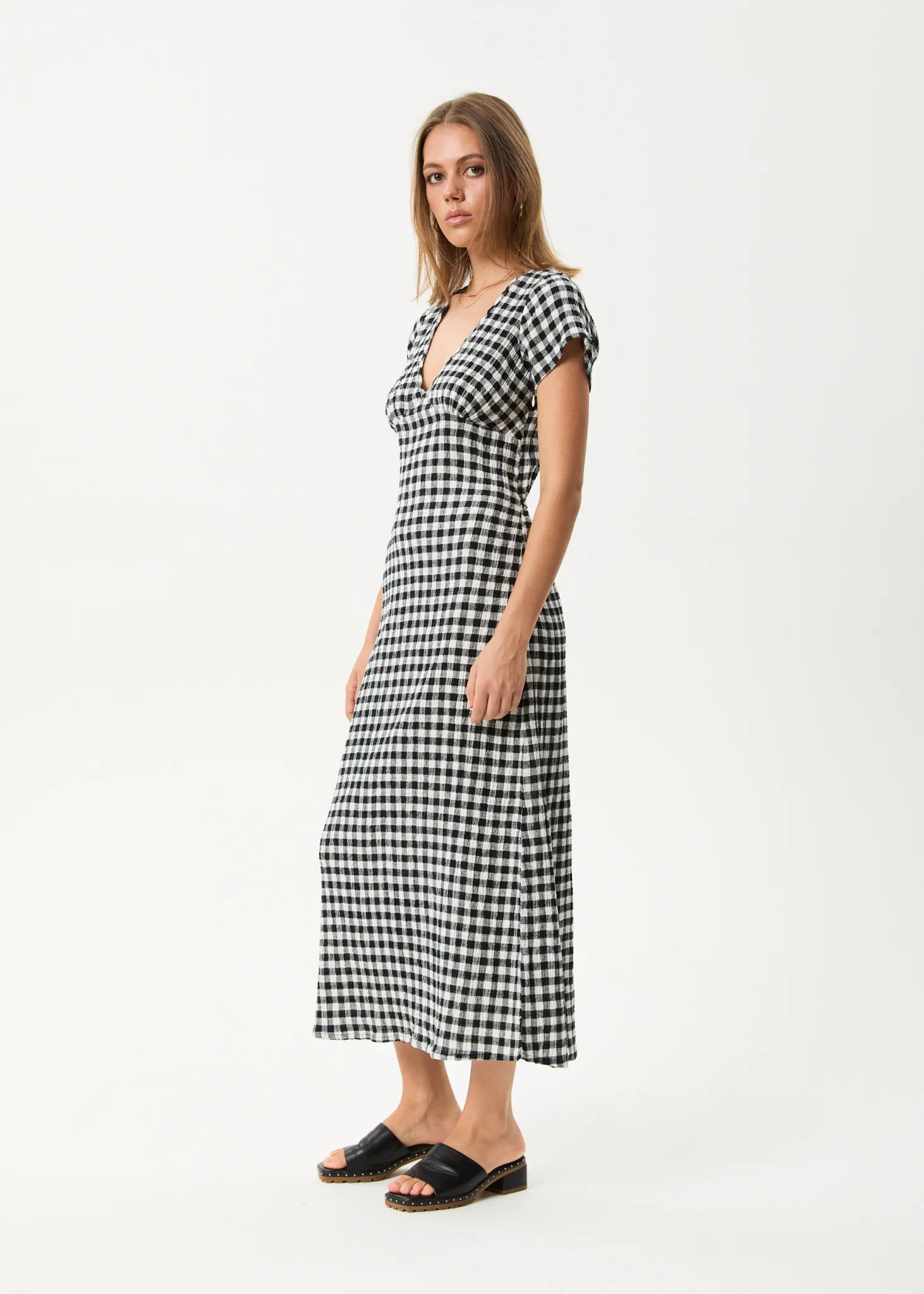 AFENDS Womens Rowan - Seersucker Check Maxi Dress - Black / White sold by Afends product image thumbnail 3