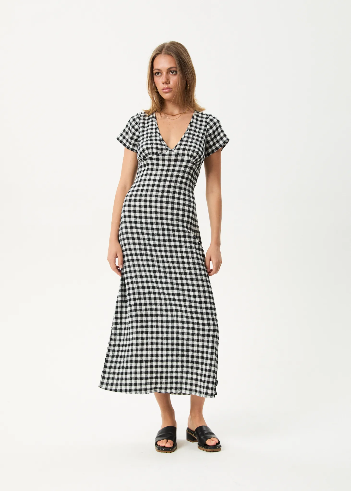 AFENDS Womens Rowan - Seersucker Check Maxi Dress - Black / White sold by Afends