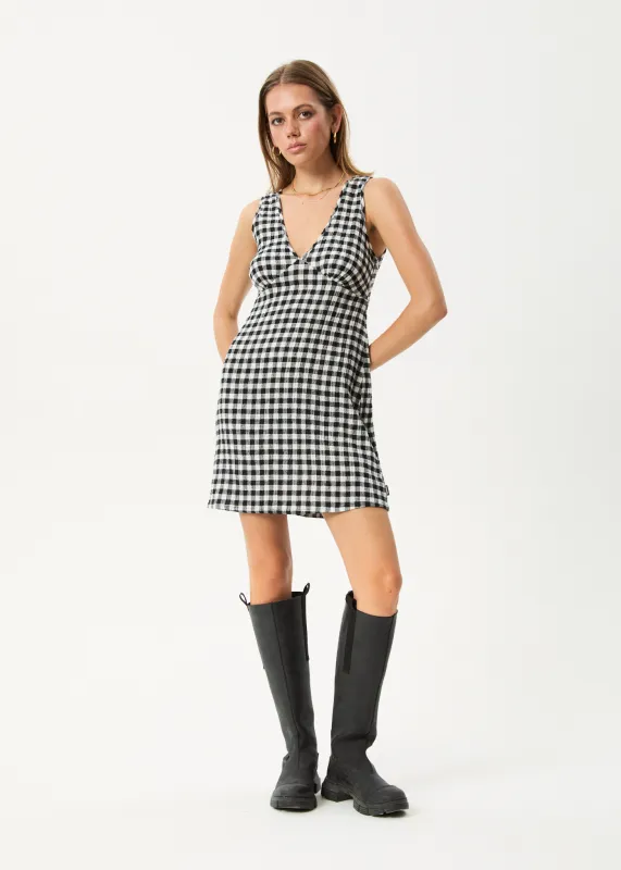 AFENDS Womens Rowan - Seersucker Mini Dress - Black / White sold by Afends