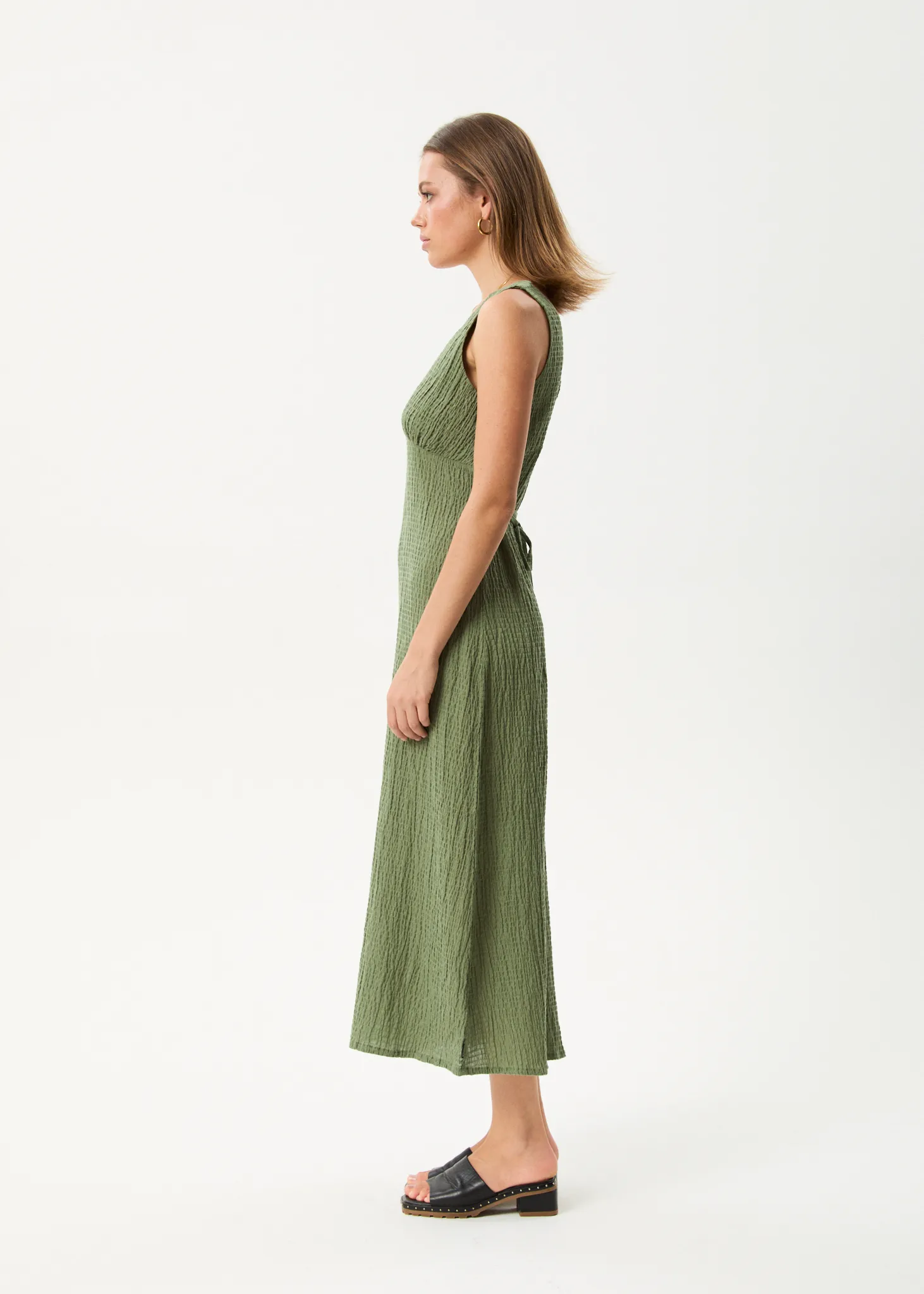 AFENDS Womens Focus - Seersucker Maxi Dress - Oil Green sold by Afends product image thumbnail 4